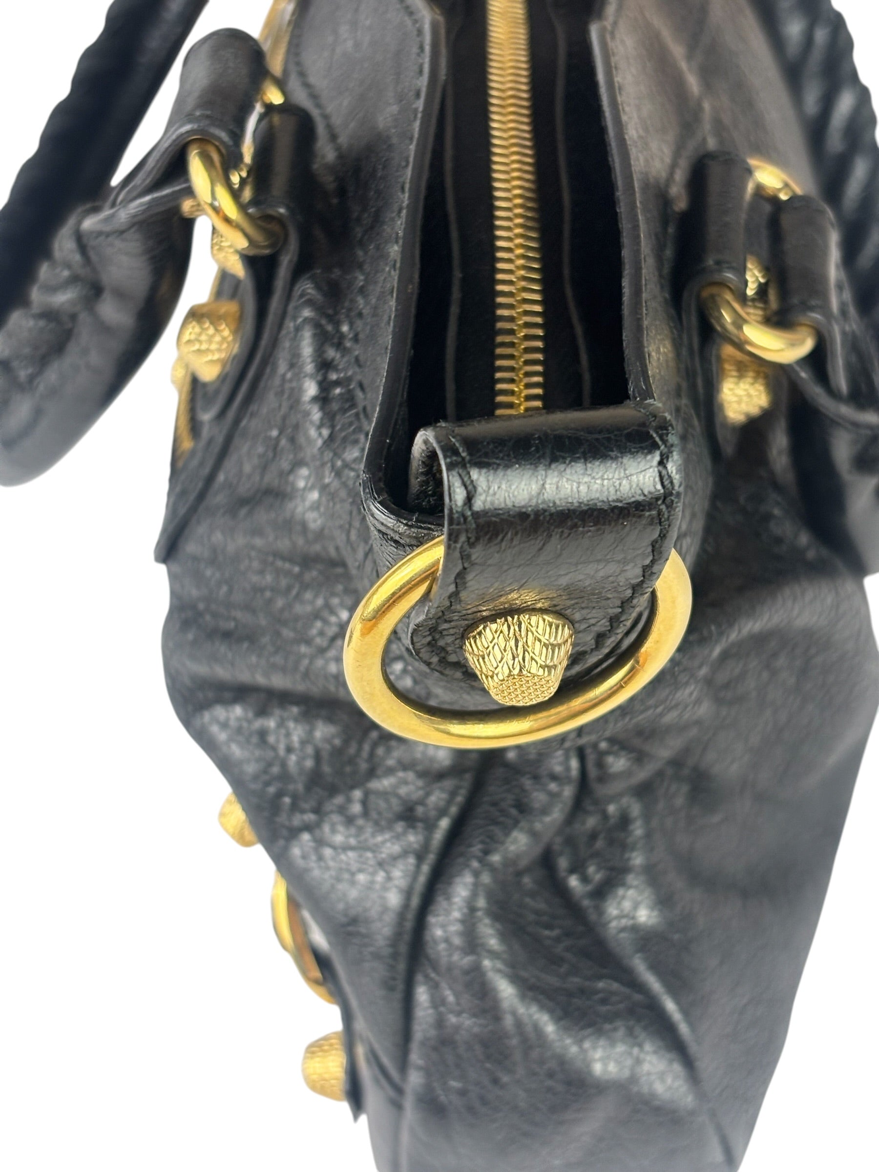 Balenciaga Black Lambskin Moto City Two-Way Bag