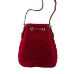 Gucci Red Velvet Leather Trim Marmont Matelasse Bucket Bag