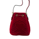 Gucci Red Velvet Leather Trim Marmont Matelasse Bucket Bag
