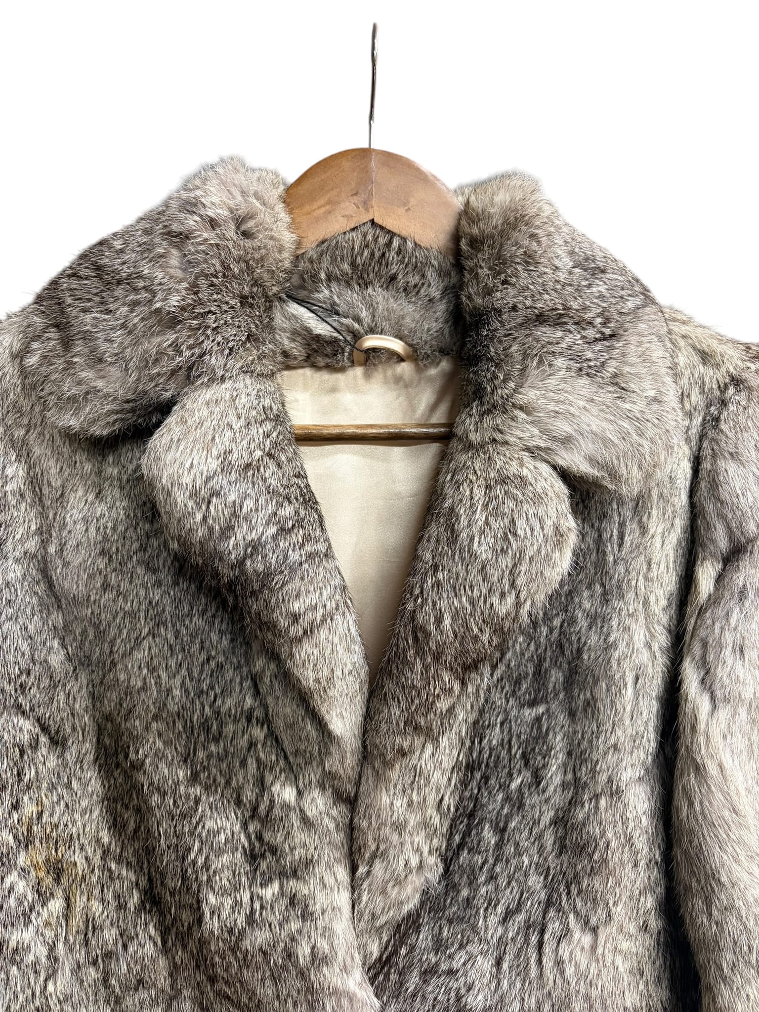 Vintage Grey Rabbit Fur Pink Liner Coat (Tagged 11)