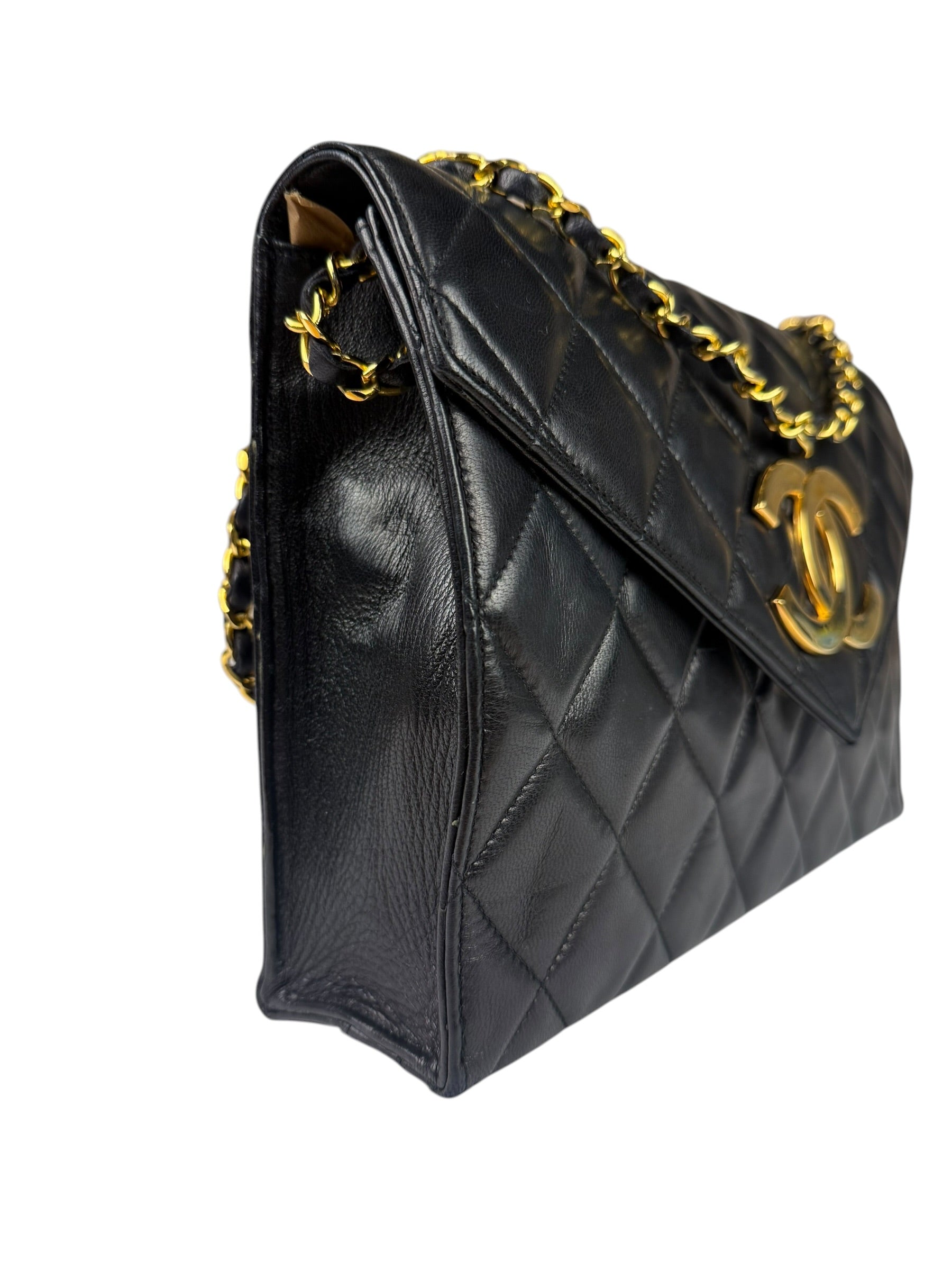 Chanel Black Quilted Leather Envelope Flap Bag Early 90's