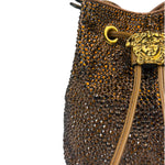Versace La Medusa Brown Satin Crystal Embellished Mini Bucket Bag
