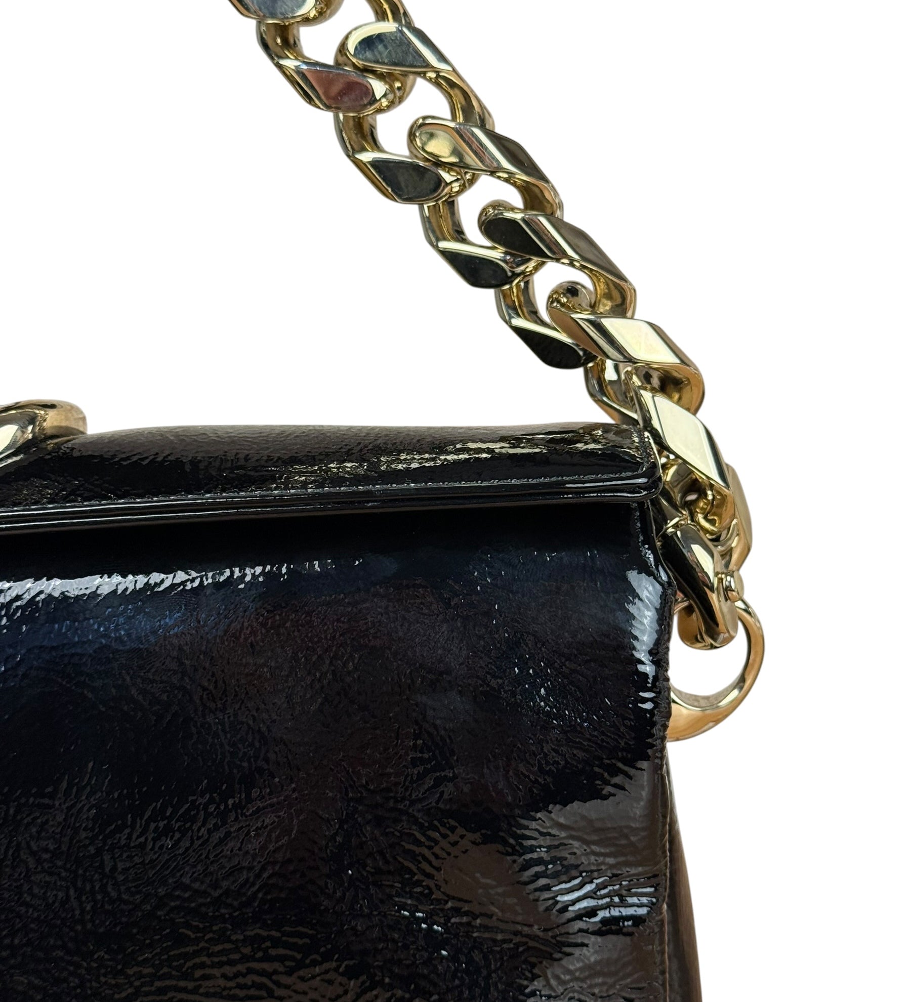 Gucci Black Patent Leather Chain Double G Shoulder Bag