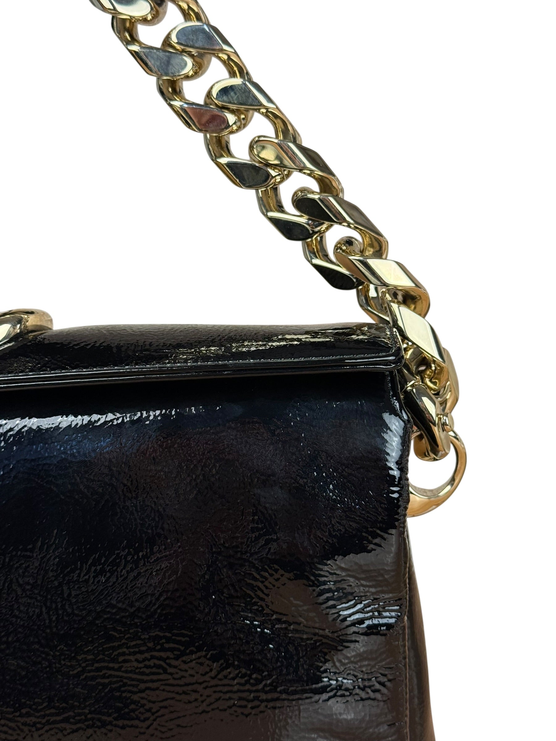 Gucci Black Patent Leather Chain Double G Shoulder Bag