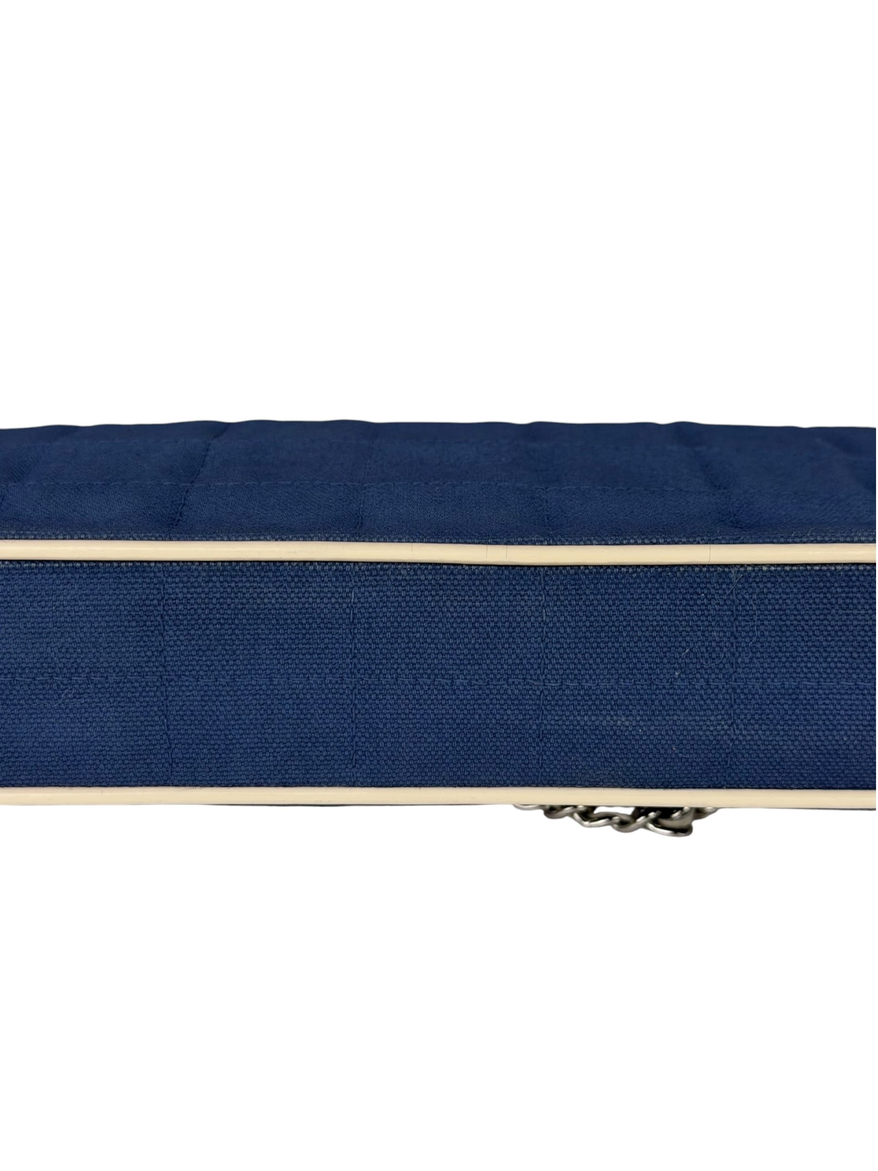 Chanel Blue/Cream Patent Leather Trim East-West Chocolate Bar Shoulder Bag 2002