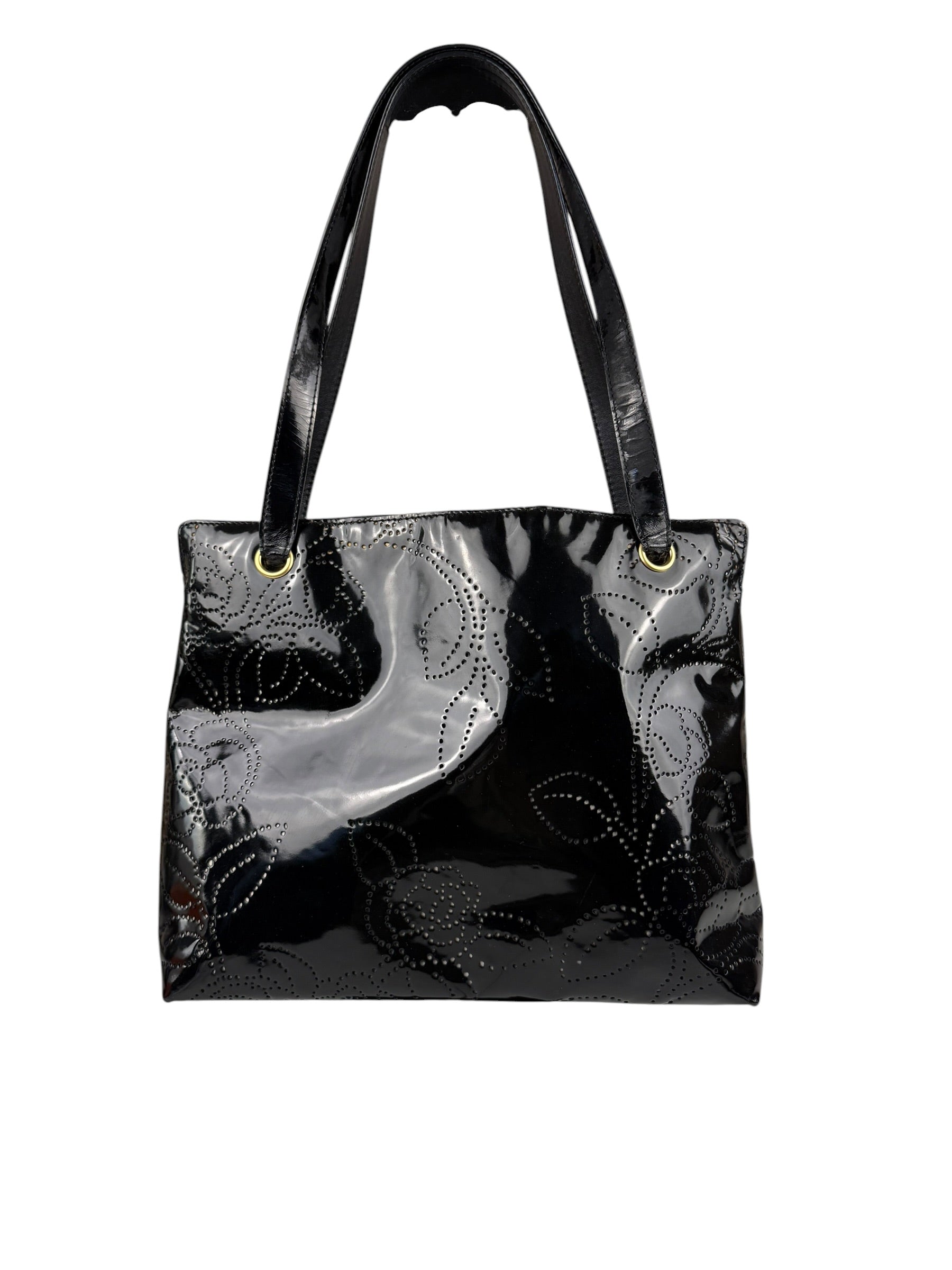 Chanel Black Patent Floral Cutout Tote (Patent Damaged) 2003