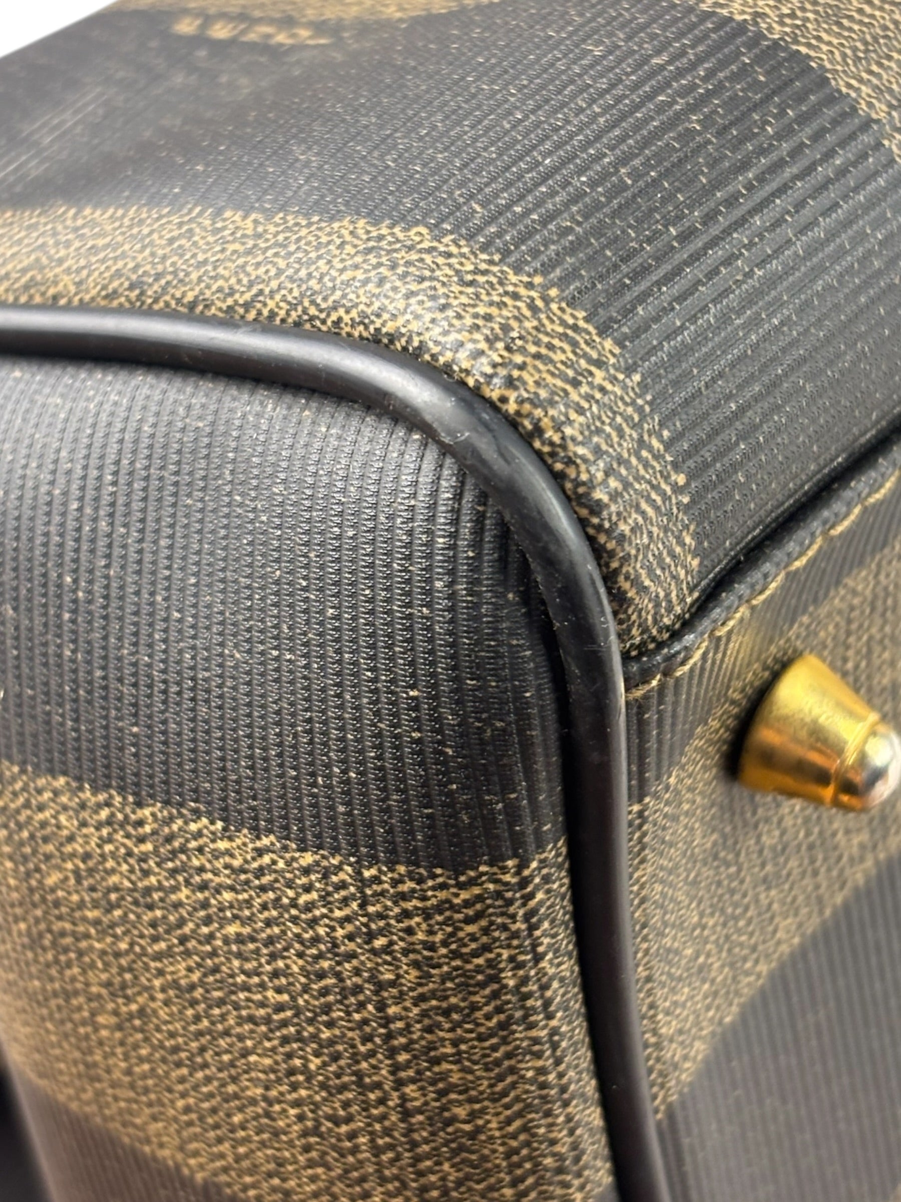 Fendi Brown/Black Leather Pequin Boston Bag