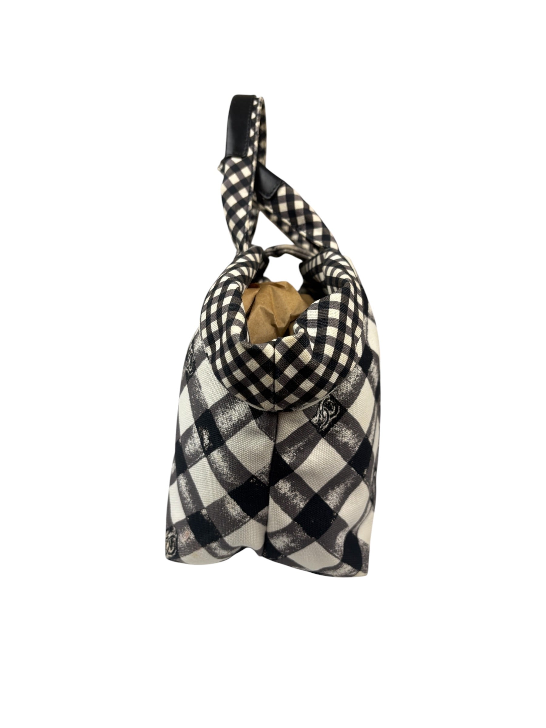 Chanel Bicolor Leather Trim Gingham Canvas Coco Mark Handbag 2010