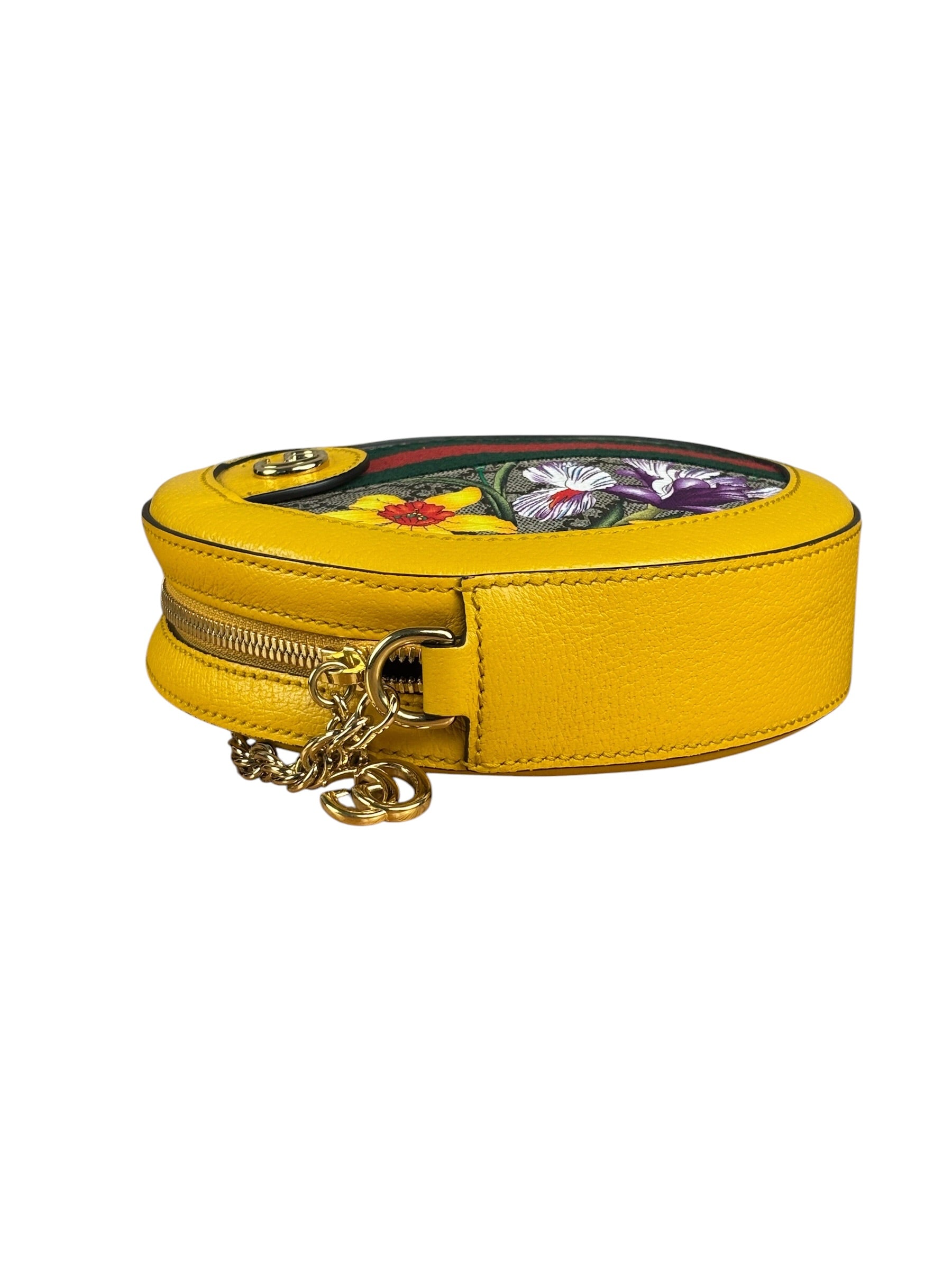 Gucci Ophidia Yellow GG Flora Round Shoulder Bag