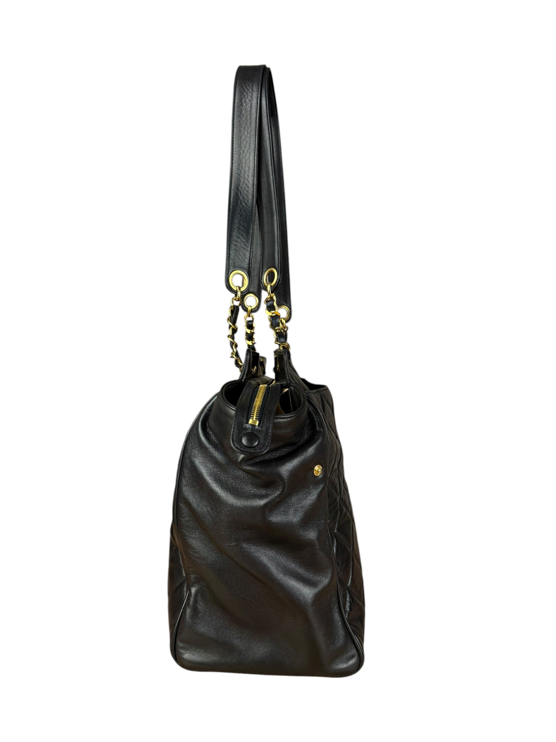 Chanel Black Quilted Leather Chain Shoulder Tote '94-'96