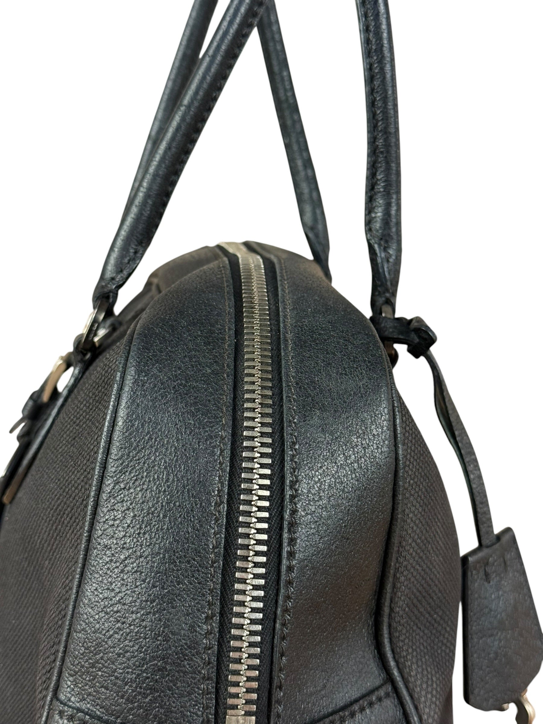 Prada Vintage Black Canvas Leather Trim Bowler Shoulder Bag