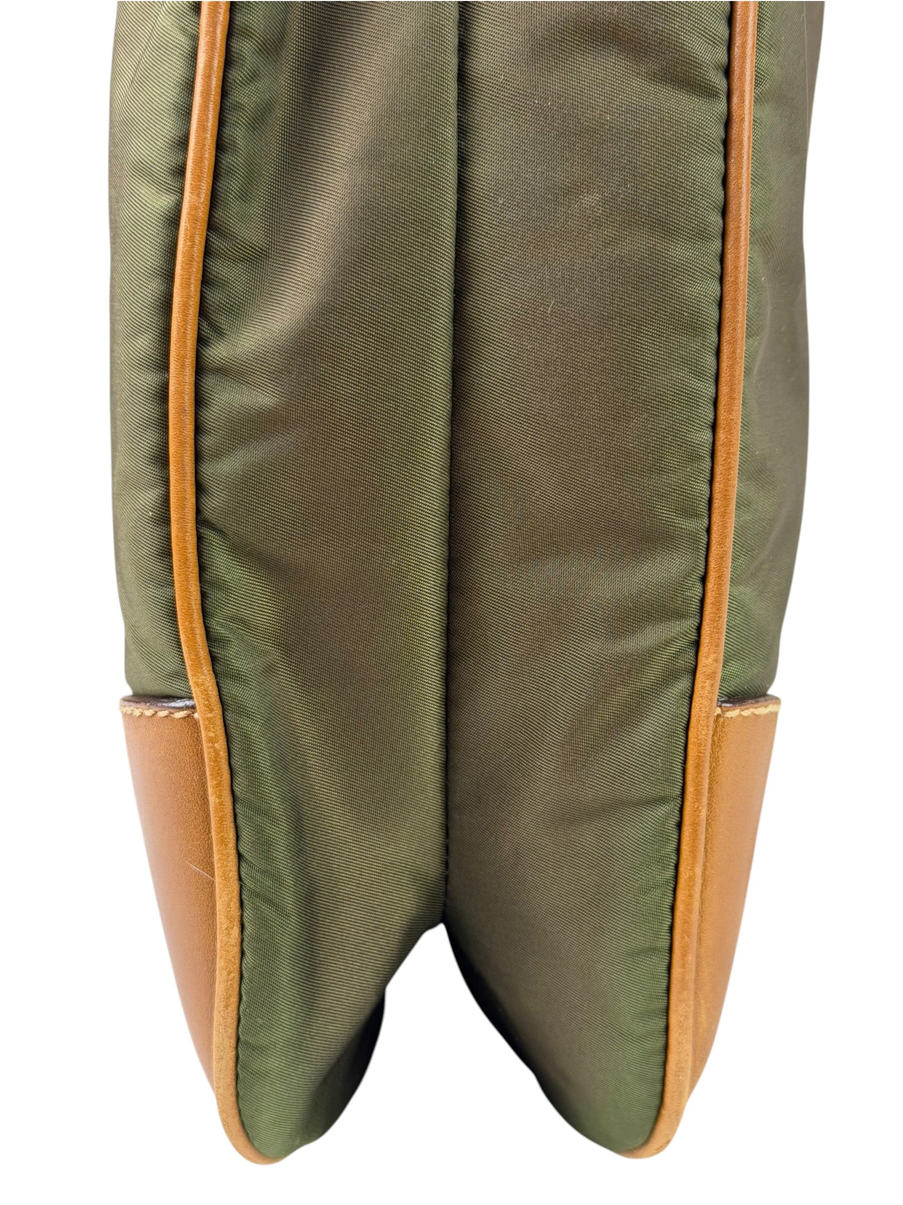 Prada Green/Brown Nylon/Leather Trim Crossbody Bag