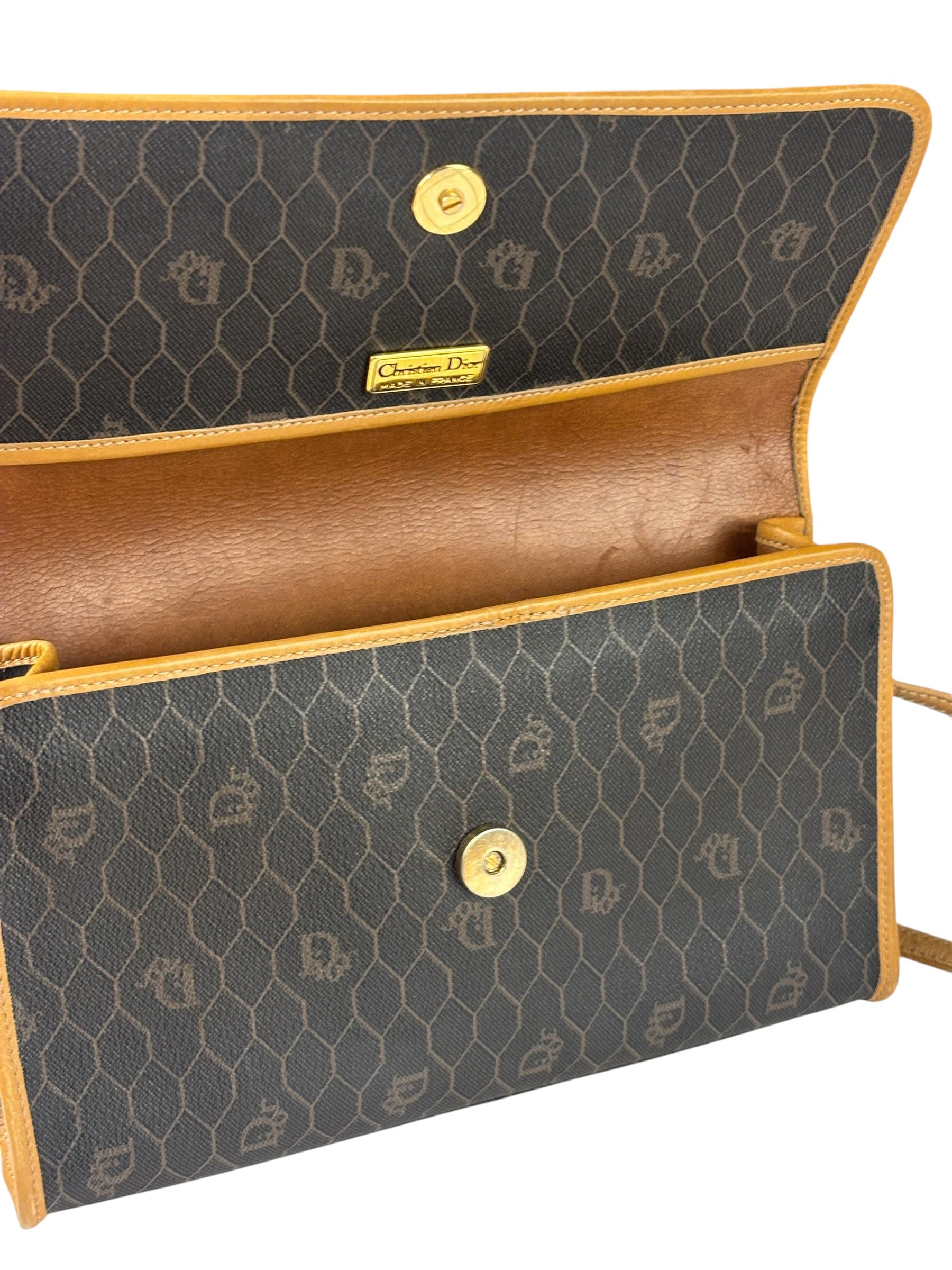 Christian Dior Vintage Brown Leather Honeycomb Shoulder Bag