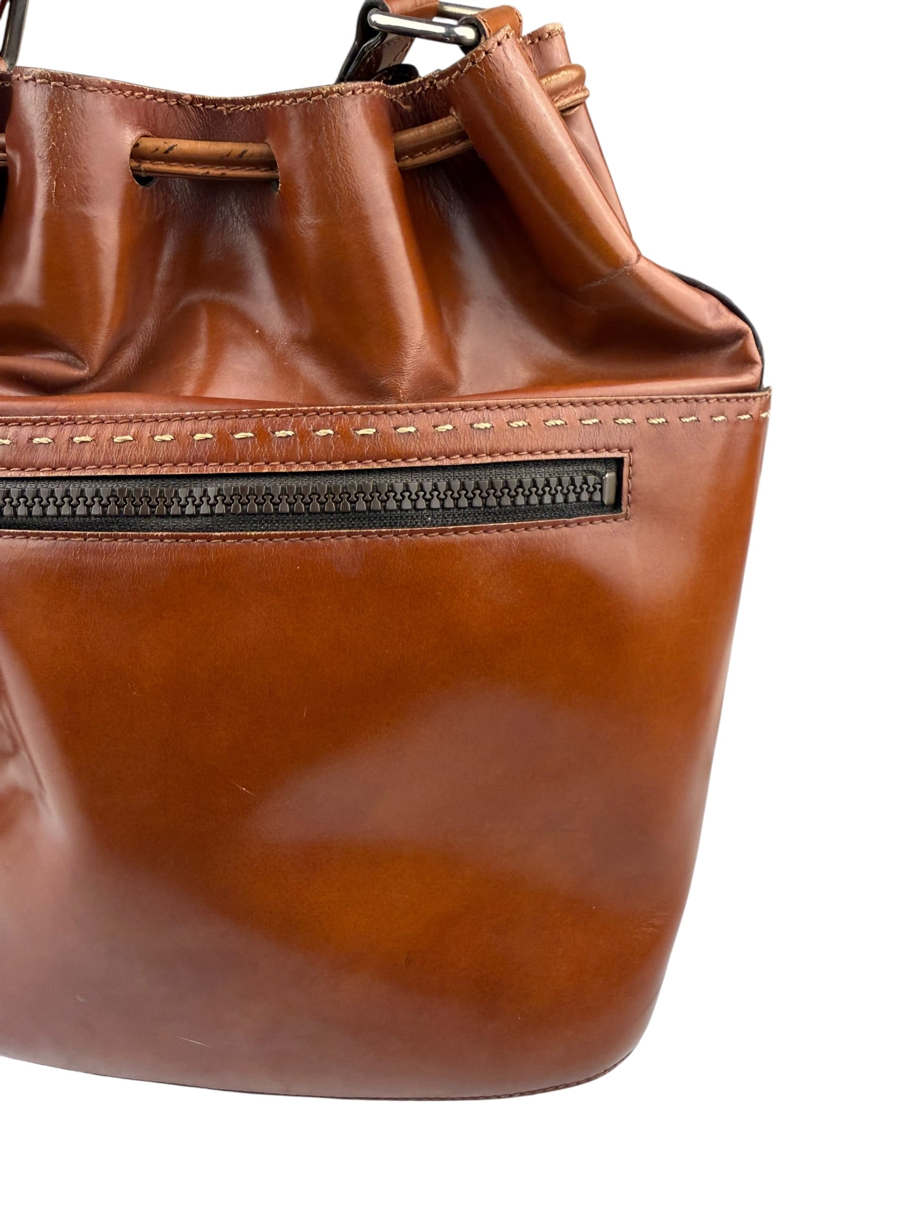 Celine Vintage Brown Leather Cinch Bucket Crossbody Bag