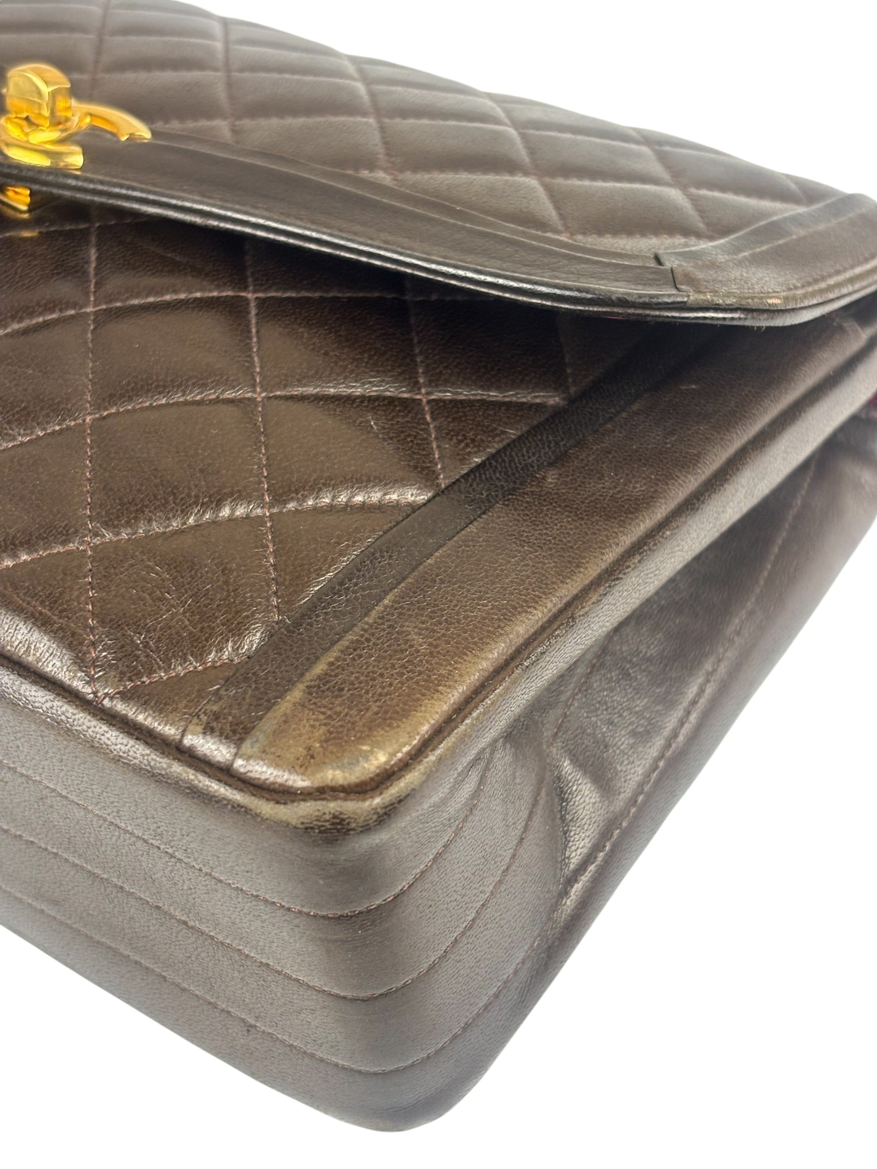Chanel Vintage Brown V-Flap Border Shoulder Bag