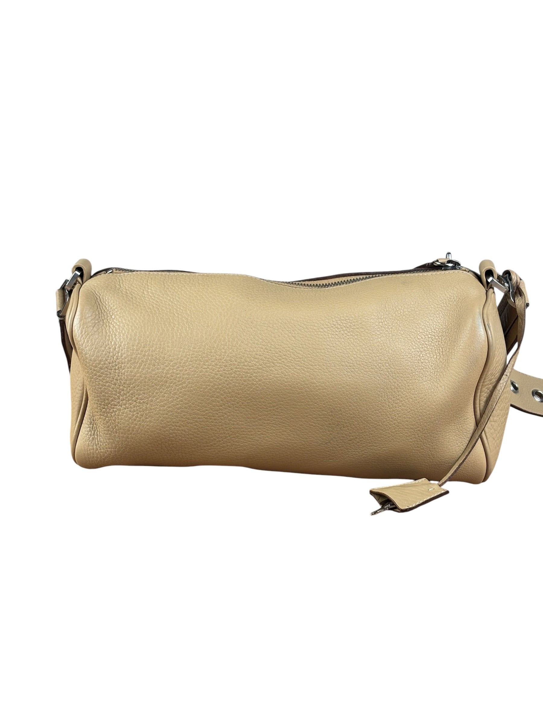 Prada Beige Leather Vitello Daino Buckle Shoulder Bag