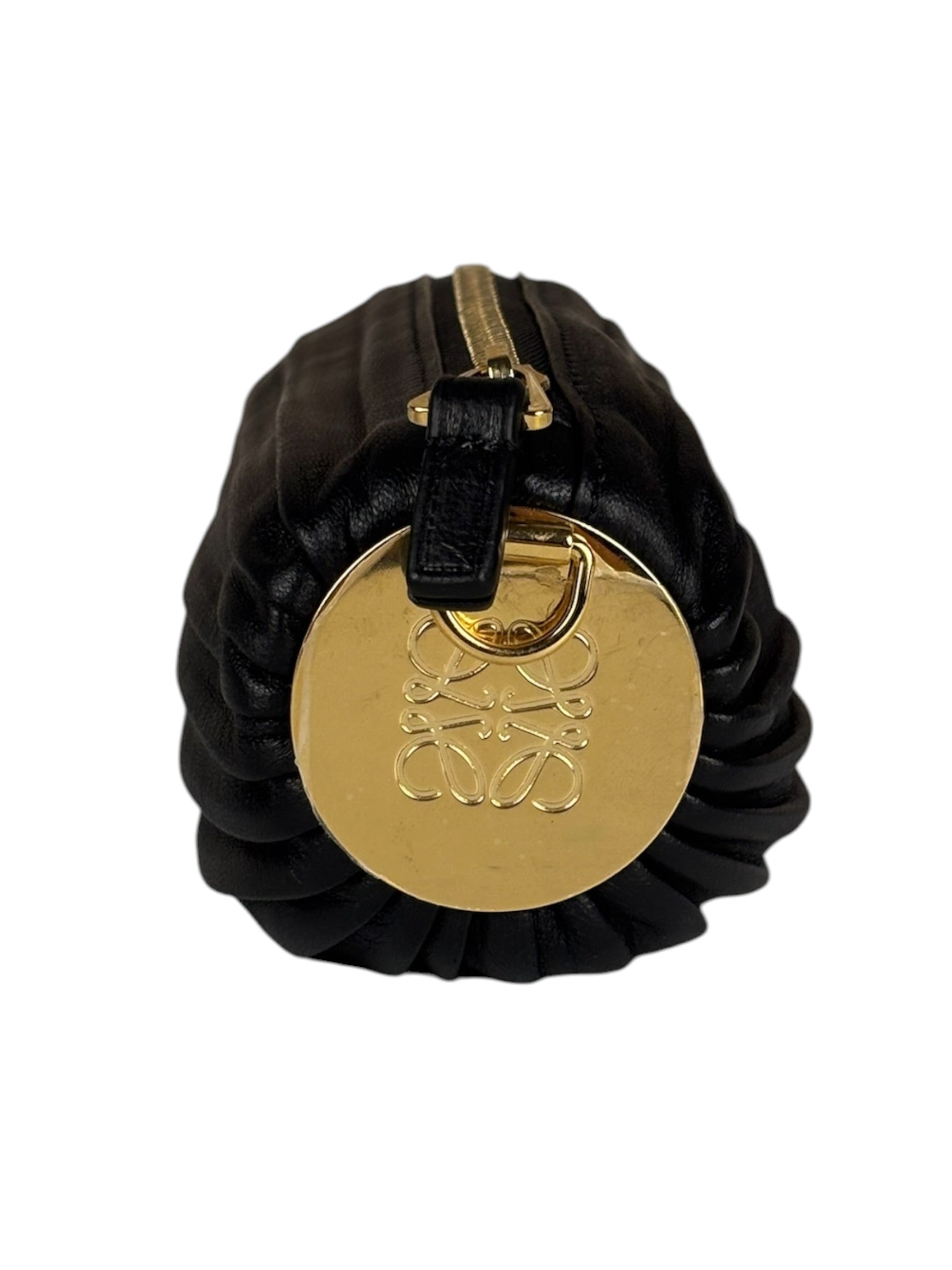 Loewe Leather Bracelet Pleated Pouch Bag Black