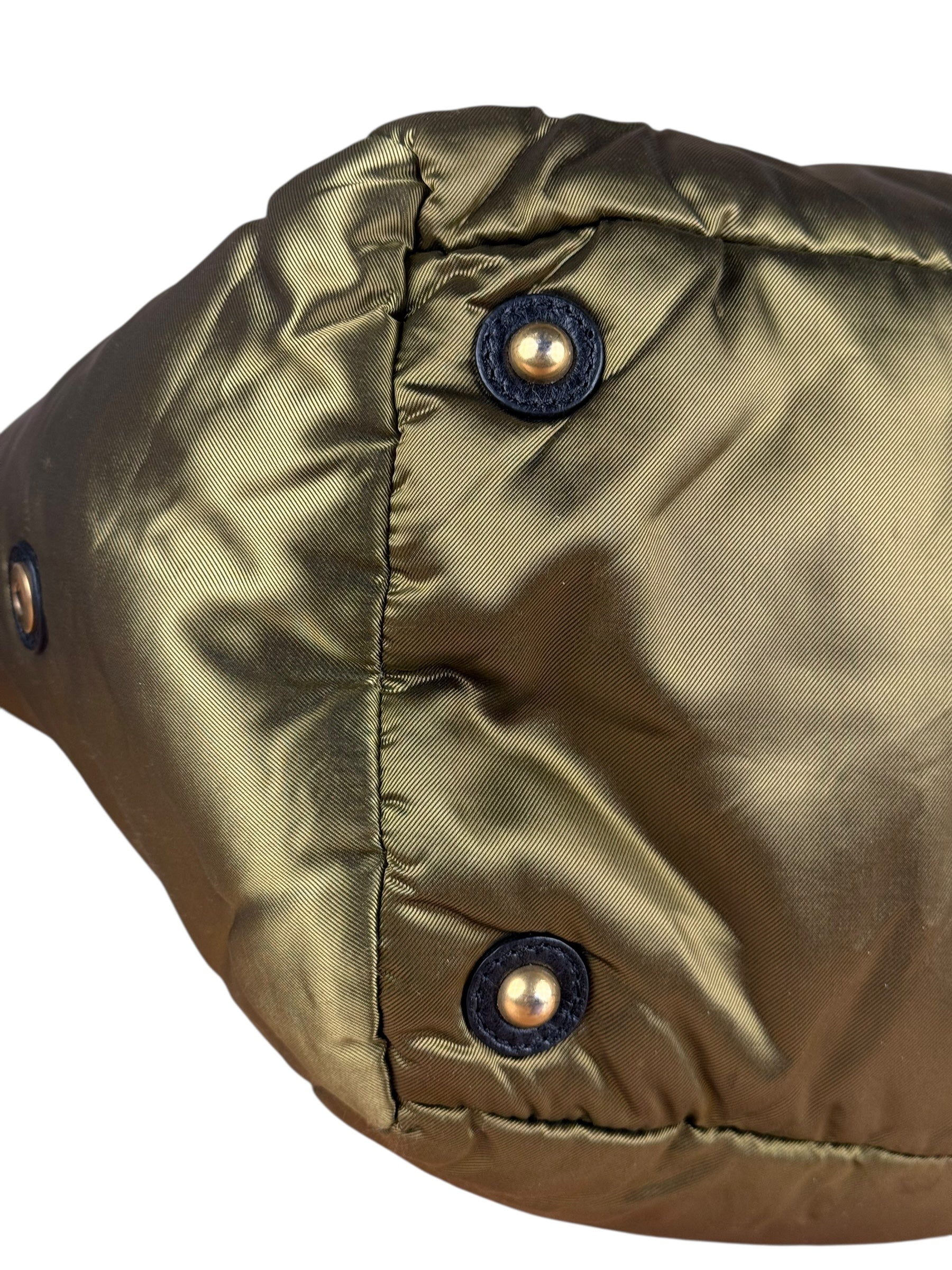 Celine Vintage Green Nylon Puffer Handbag