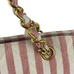 Chanel Vintage Pink/Cream Denim Maxi Stripped Tote 1994