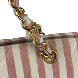 Chanel Vintage Pink/Cream Denim Maxi Stripped Tote 1994