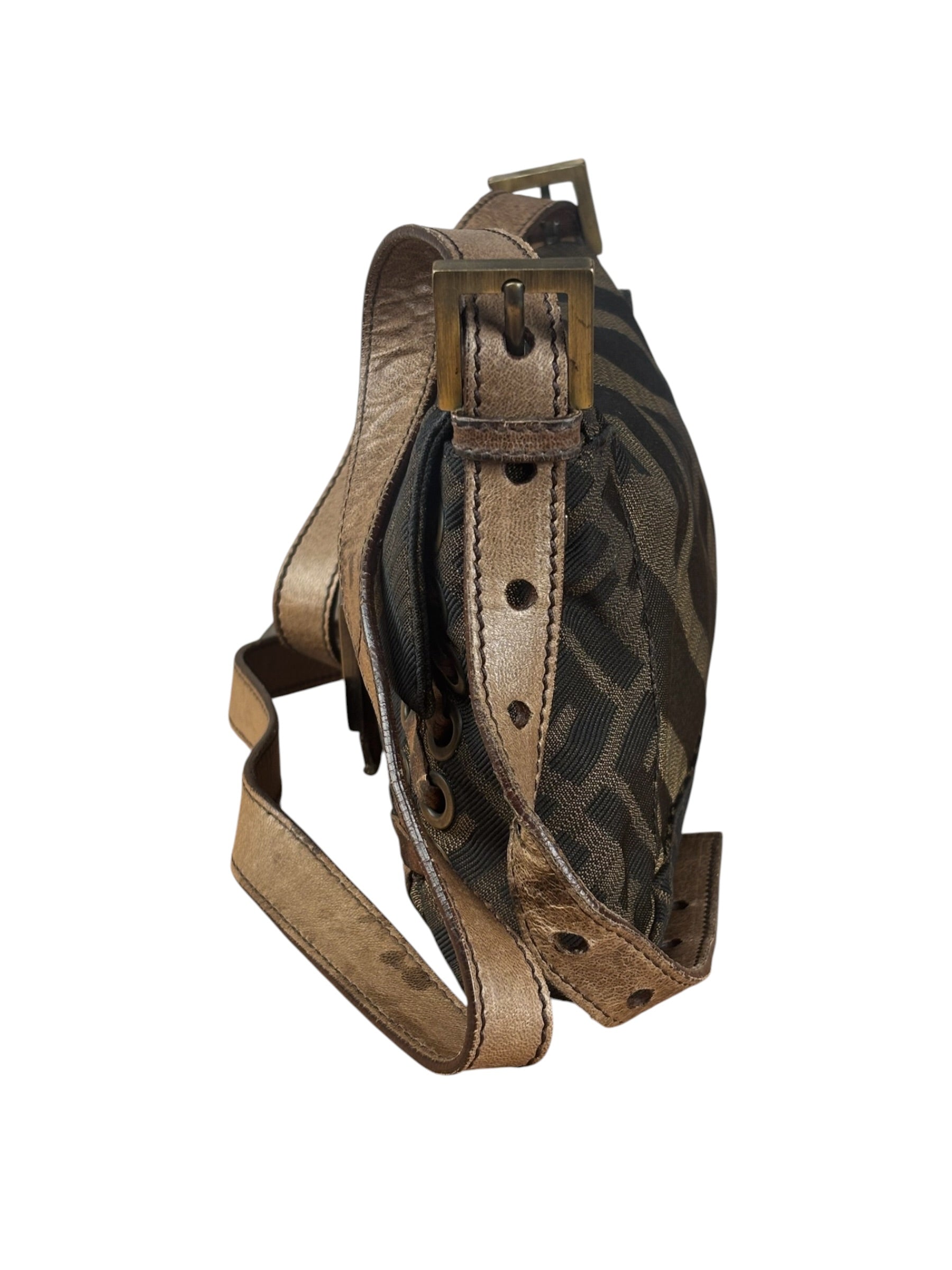 Fendi Zucca Whipstitch Baguette Shoulder Bag