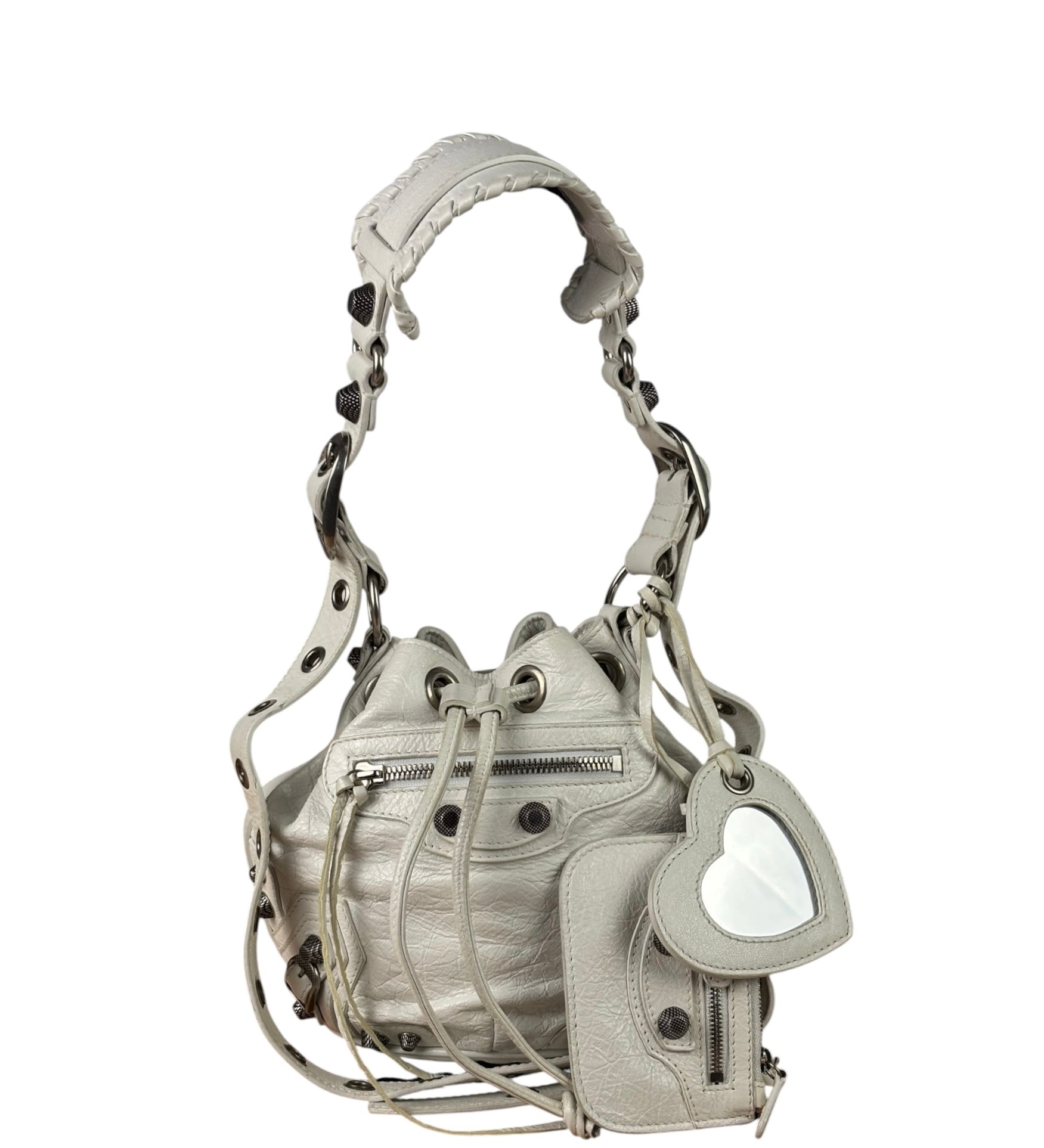 Balenciaga White Leather Le Cagole Bucket Shoulder Bag