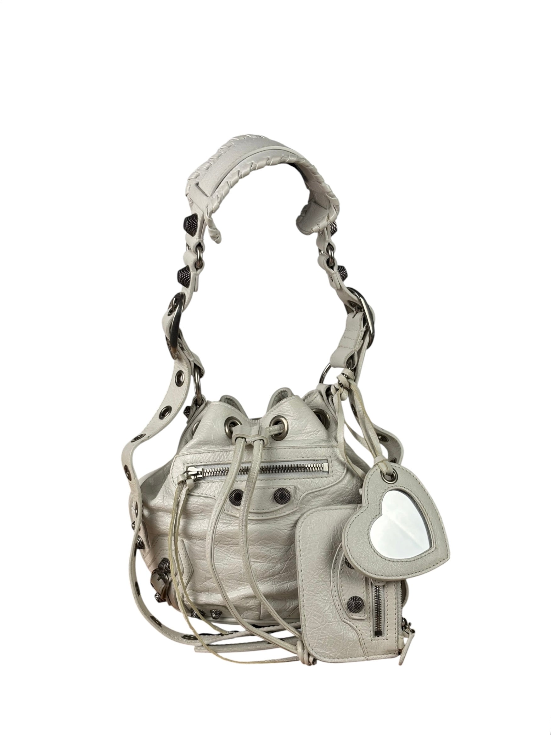 Balenciaga White Leather Le Cagole Bucket Shoulder Bag