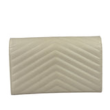 YSL Cream Pebbled Leather Cassandre Envelope Small Wallet On Chain