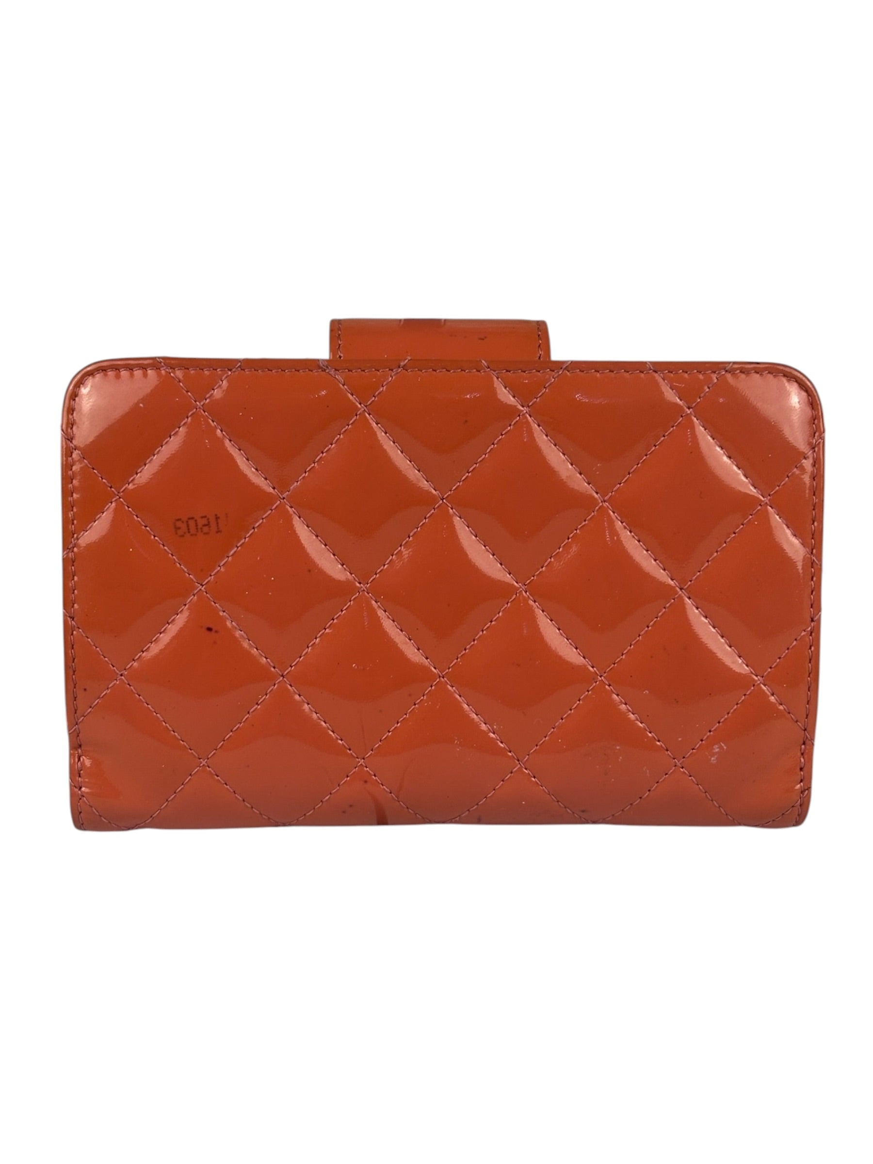 Chanel Peach Patent Quilted Compact Zip Wallet 2011