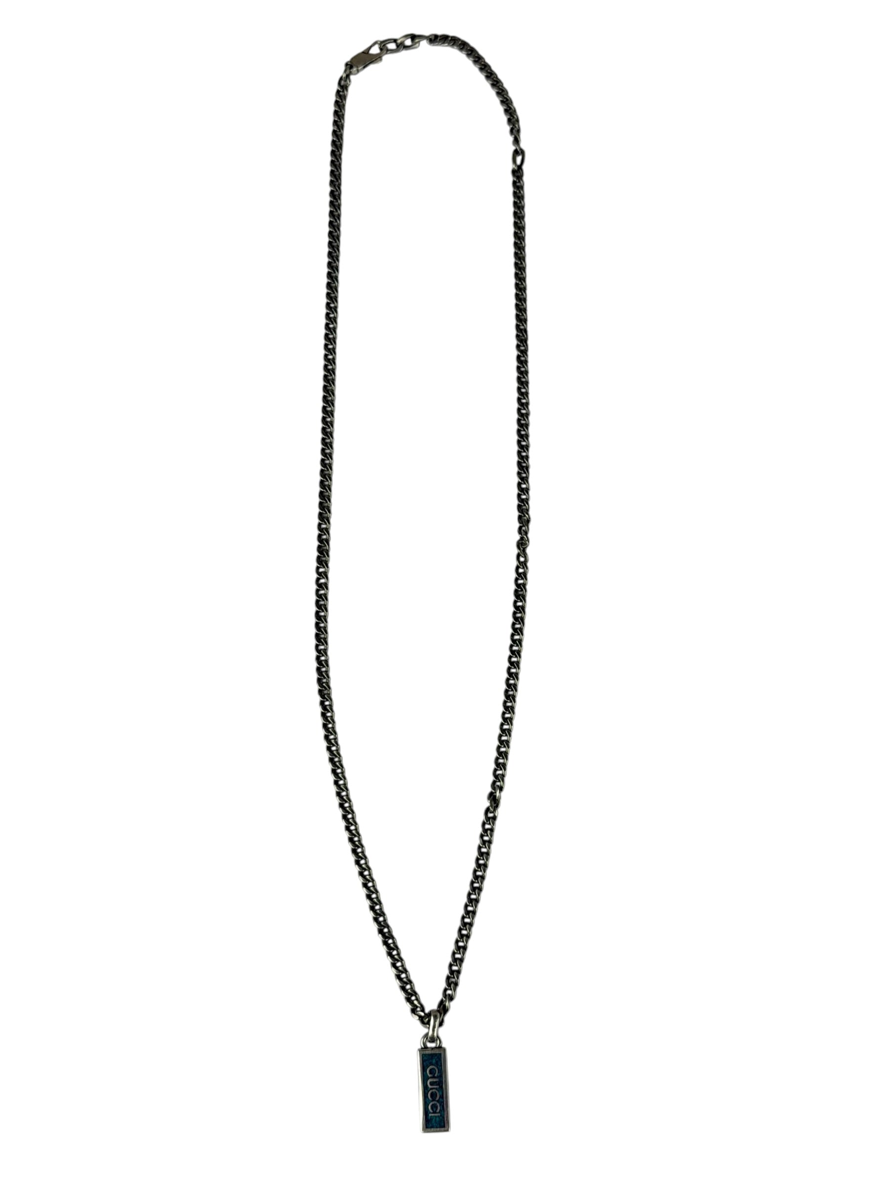 Gucci Sterling Silver Tag Turquoise Enamel Pendant Necklace