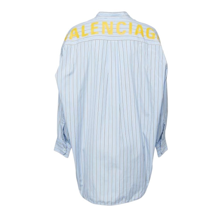 Balenciaga Oversized Striped Back Logo Button Down Shirt