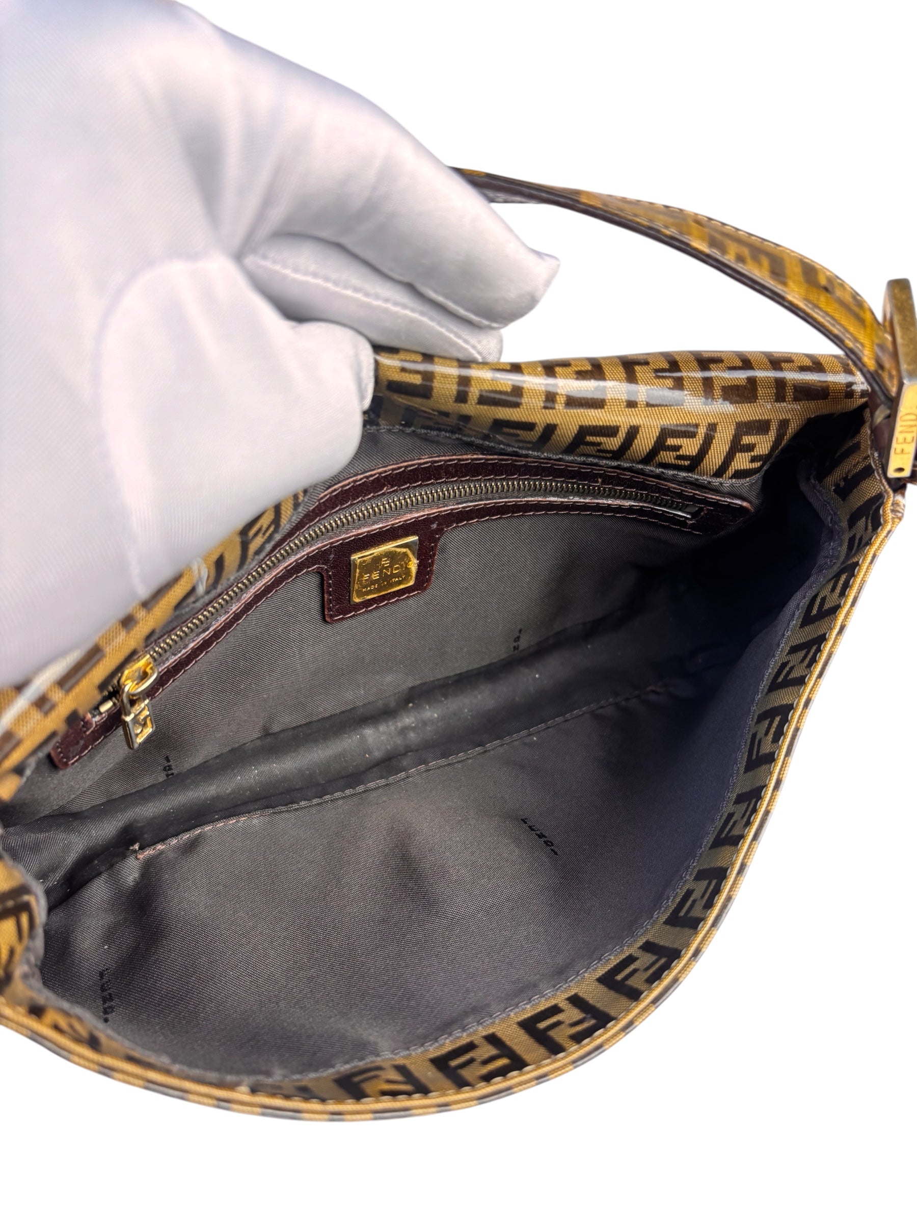 Fendi Brown PVC/Leather Trim Zucca Baguette