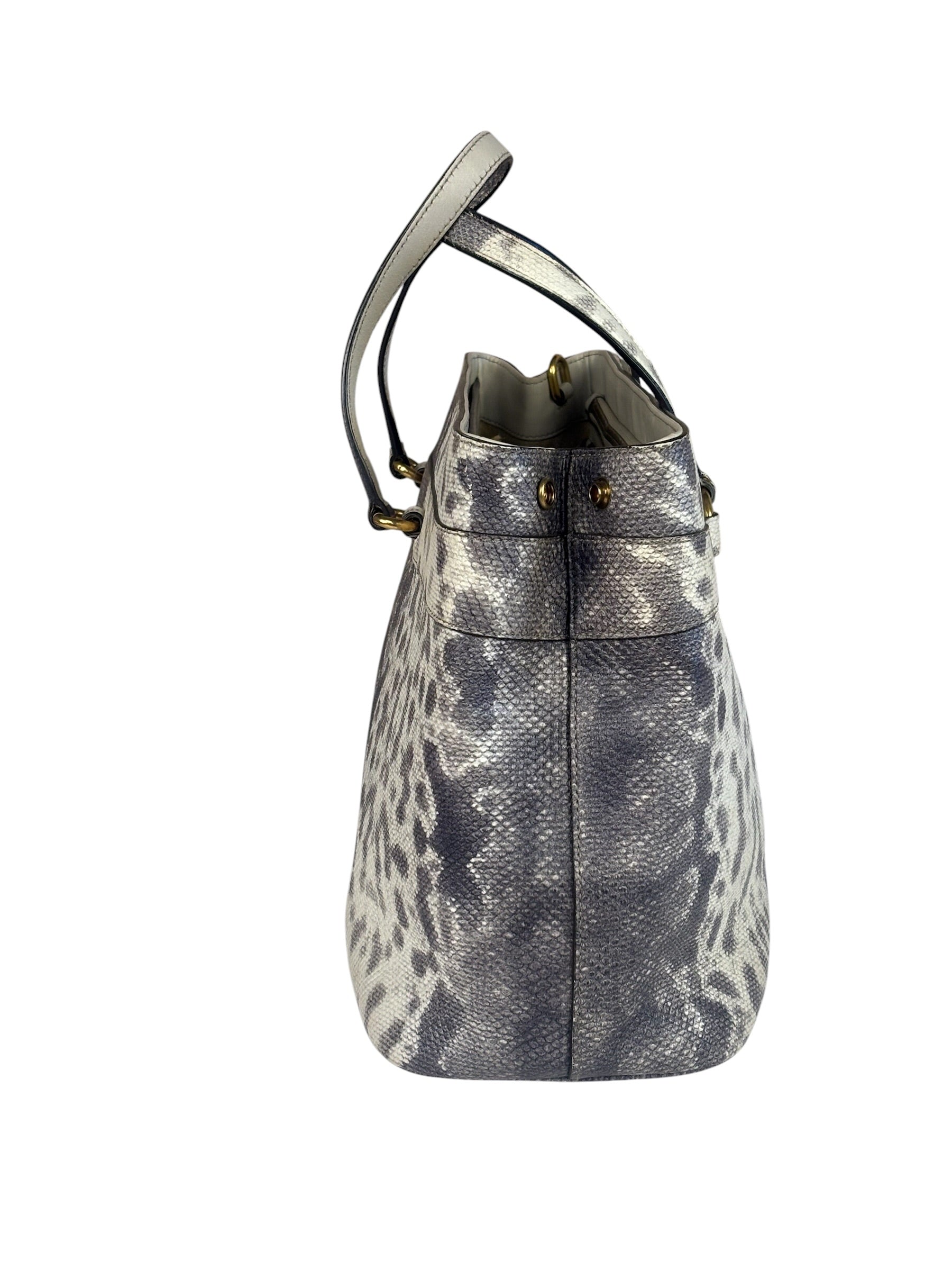 Gucci Cream/Grey Python-Embossed Horsebit Bright Bit Tote
