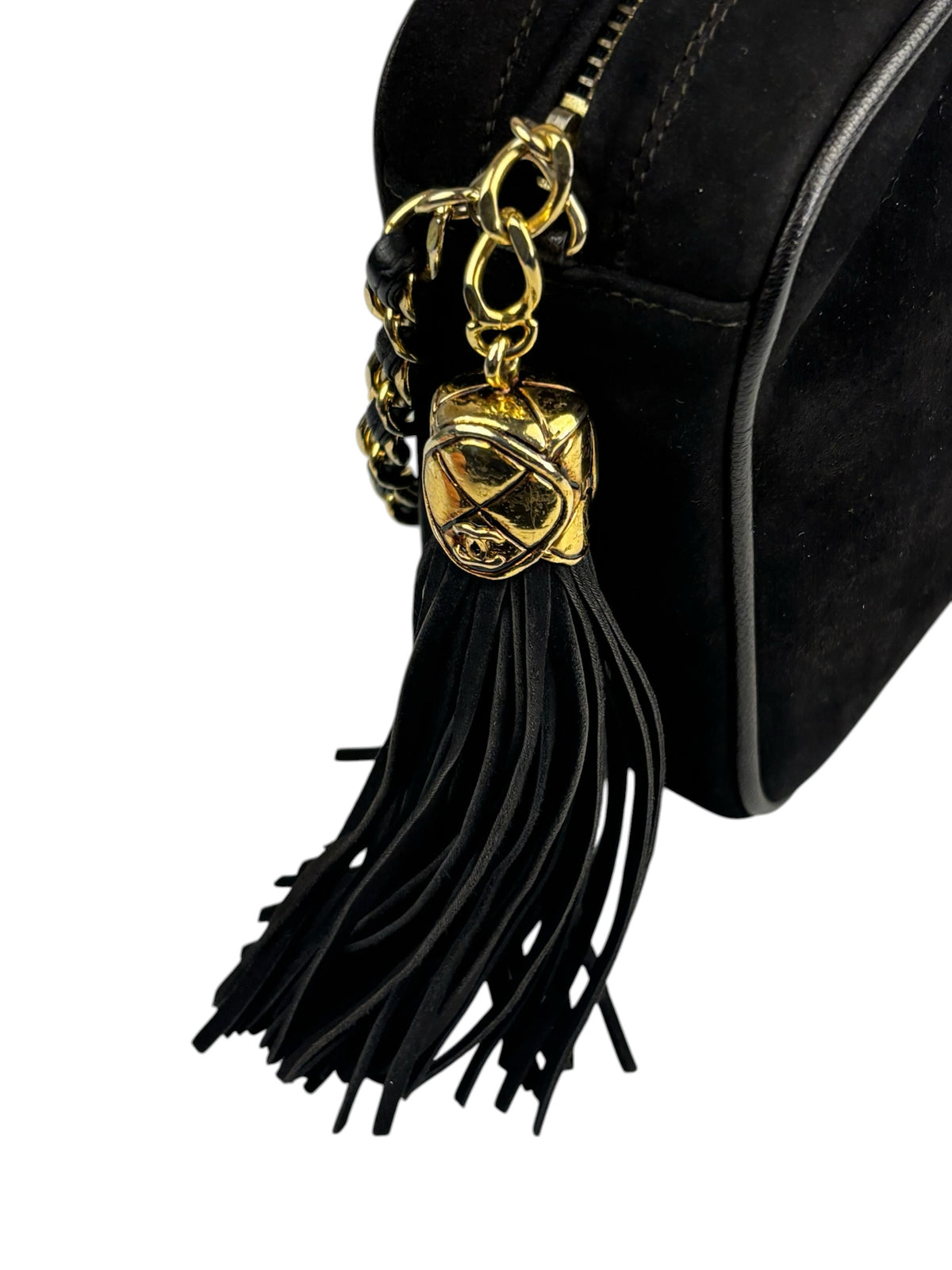 Chanel Vintage Black Suede CC Tassel Camera Bag 1989