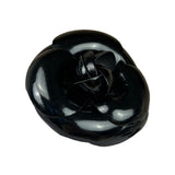 Chanel Vintage Black Leather Camellia Flower Brooch