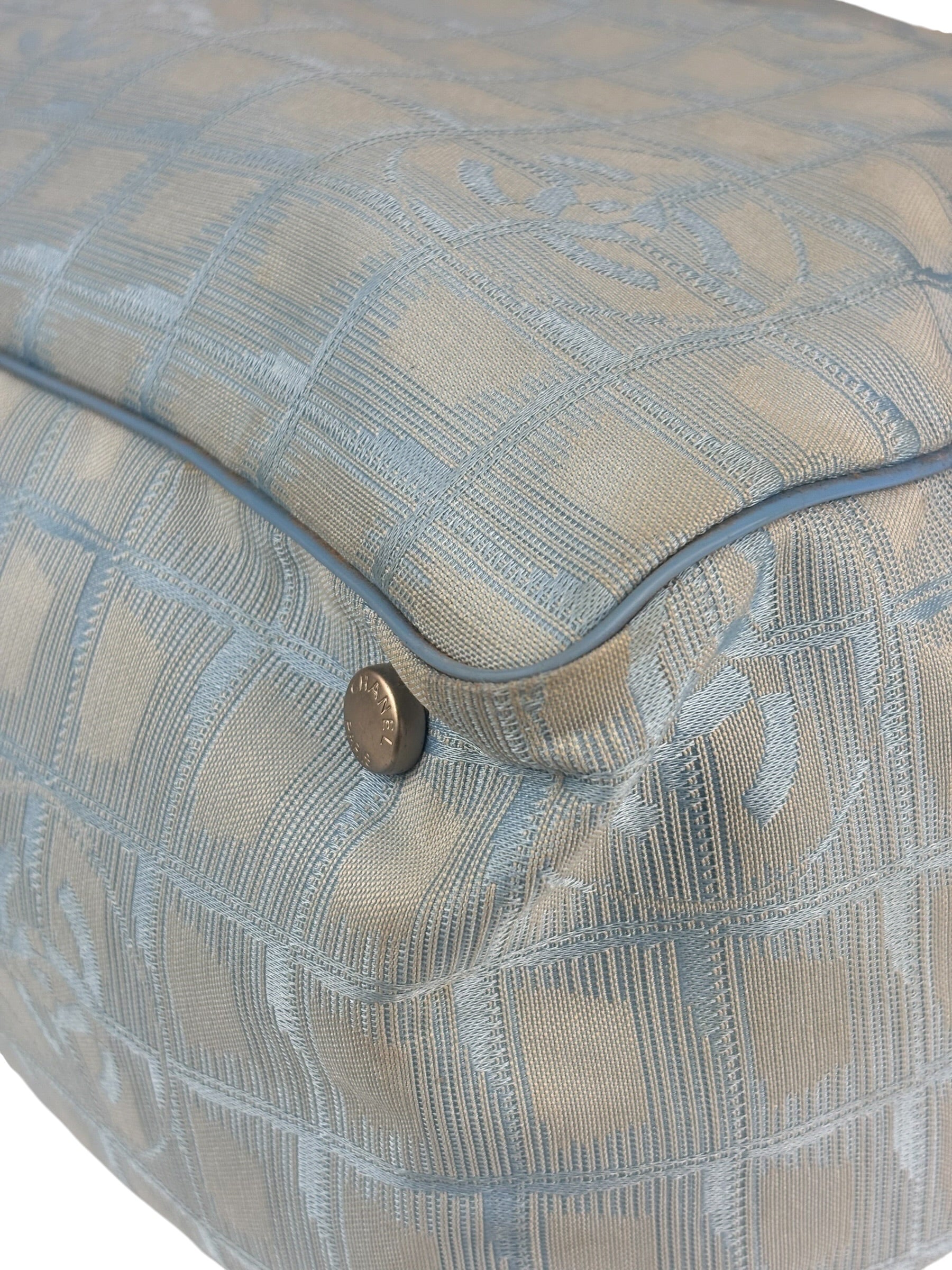 Chanel Blue Leather Trim New Travel Tote Bag 2002