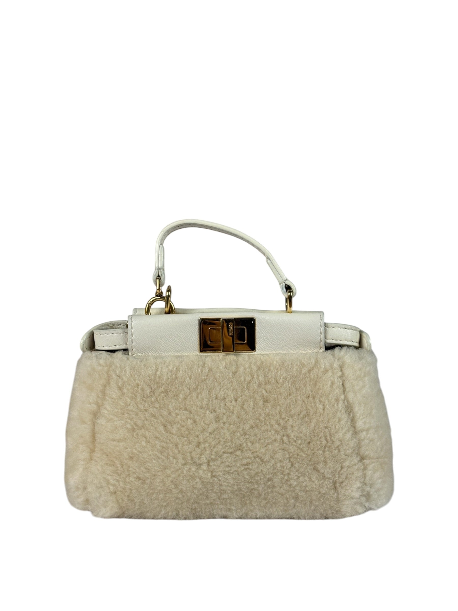 Fendi Cream Fur Lambskin Trim Micro Peekaboo Two-Way Bag