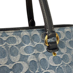 Coach Blue Leather Trim/Denim Signature Station Shoulder Bag