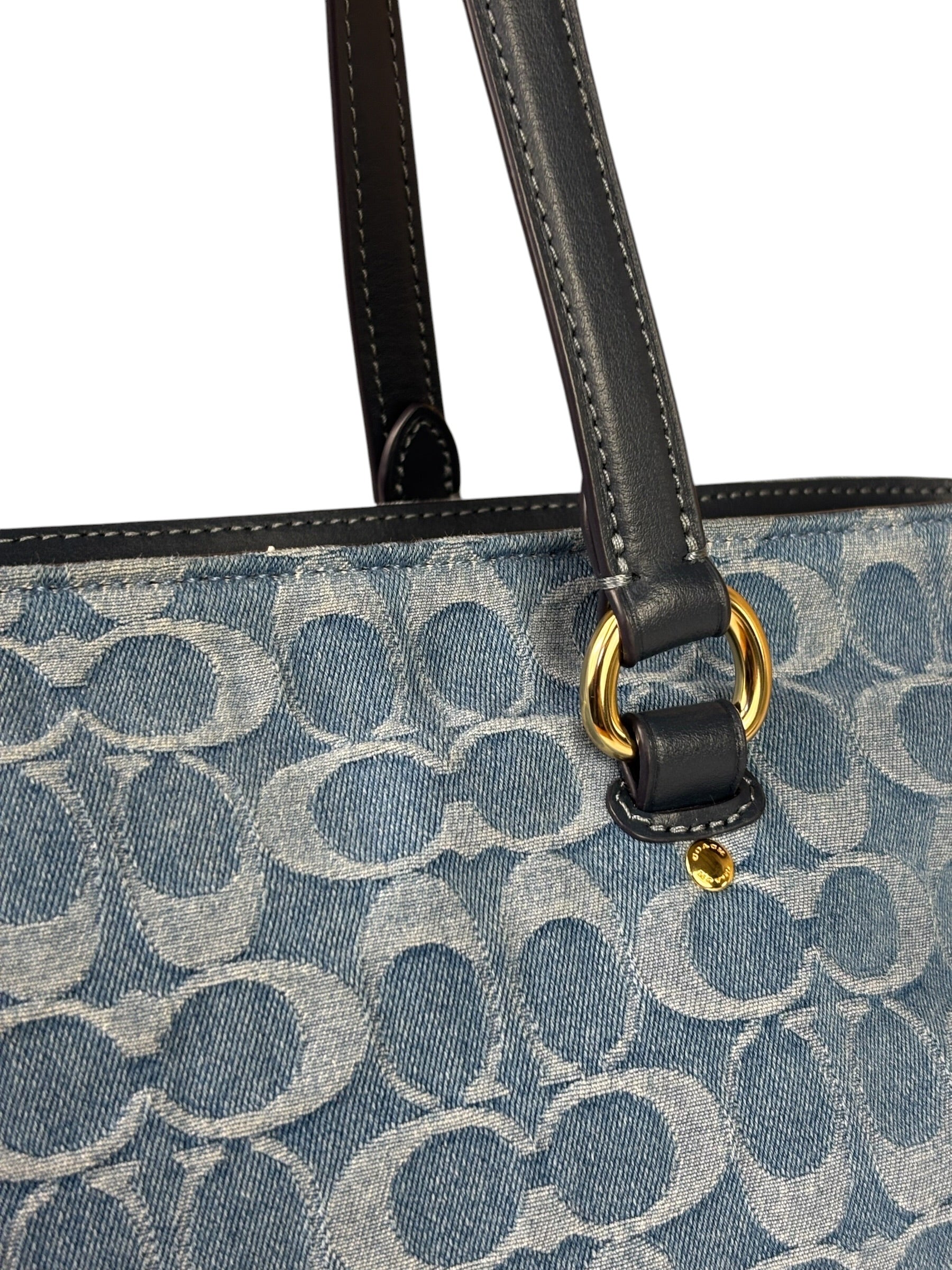 Coach Blue Leather Trim/Denim Signature Station Shoulder Bag