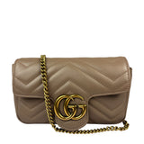 Gucci Pink Beige Leather Marmont Mini Shoulder Bag