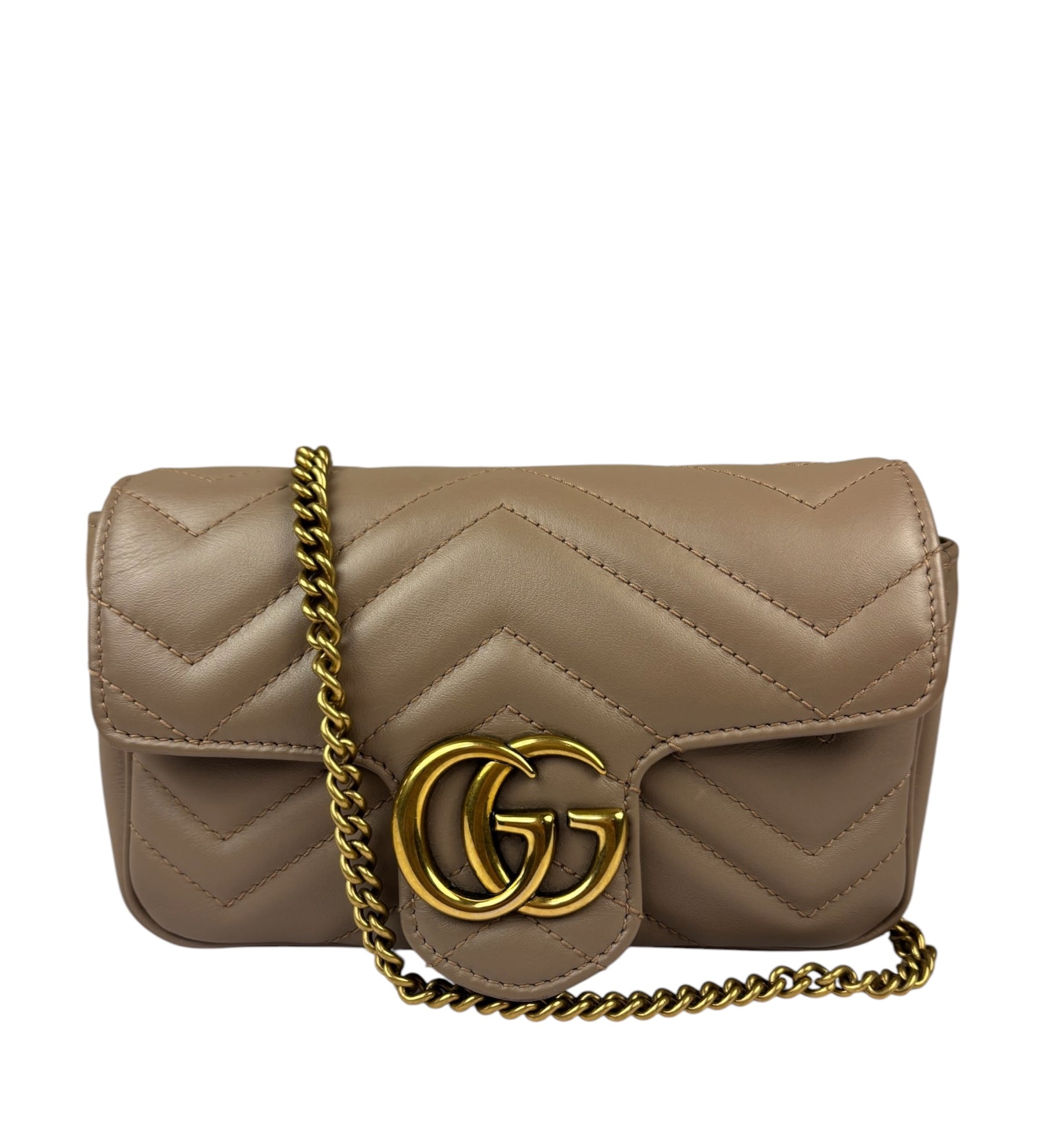 Gucci Pink Beige Leather Marmont Mini Shoulder Bag