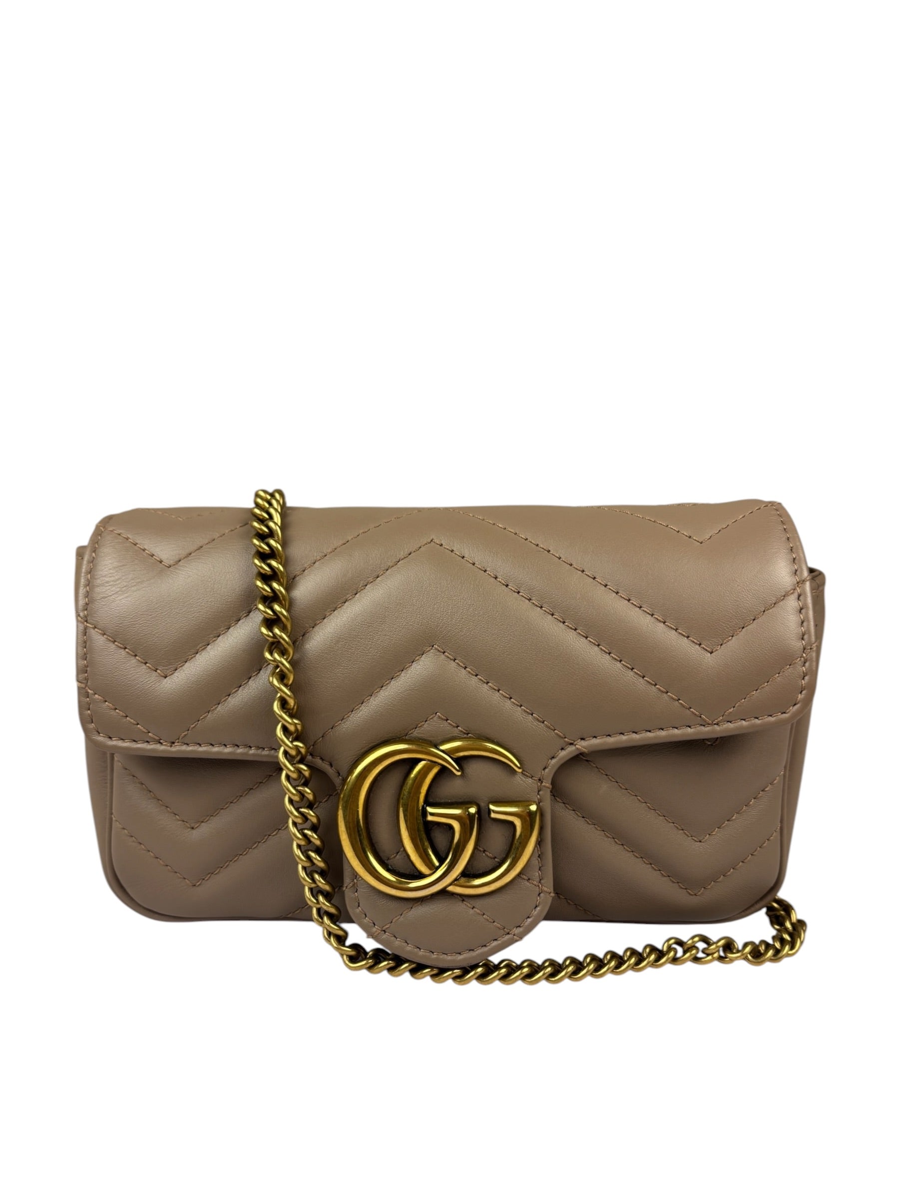 Gucci Pink Beige Leather Marmont Mini Shoulder Bag