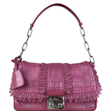 Christian Dior Purple Ruffle Leather New Lock Flap Bag