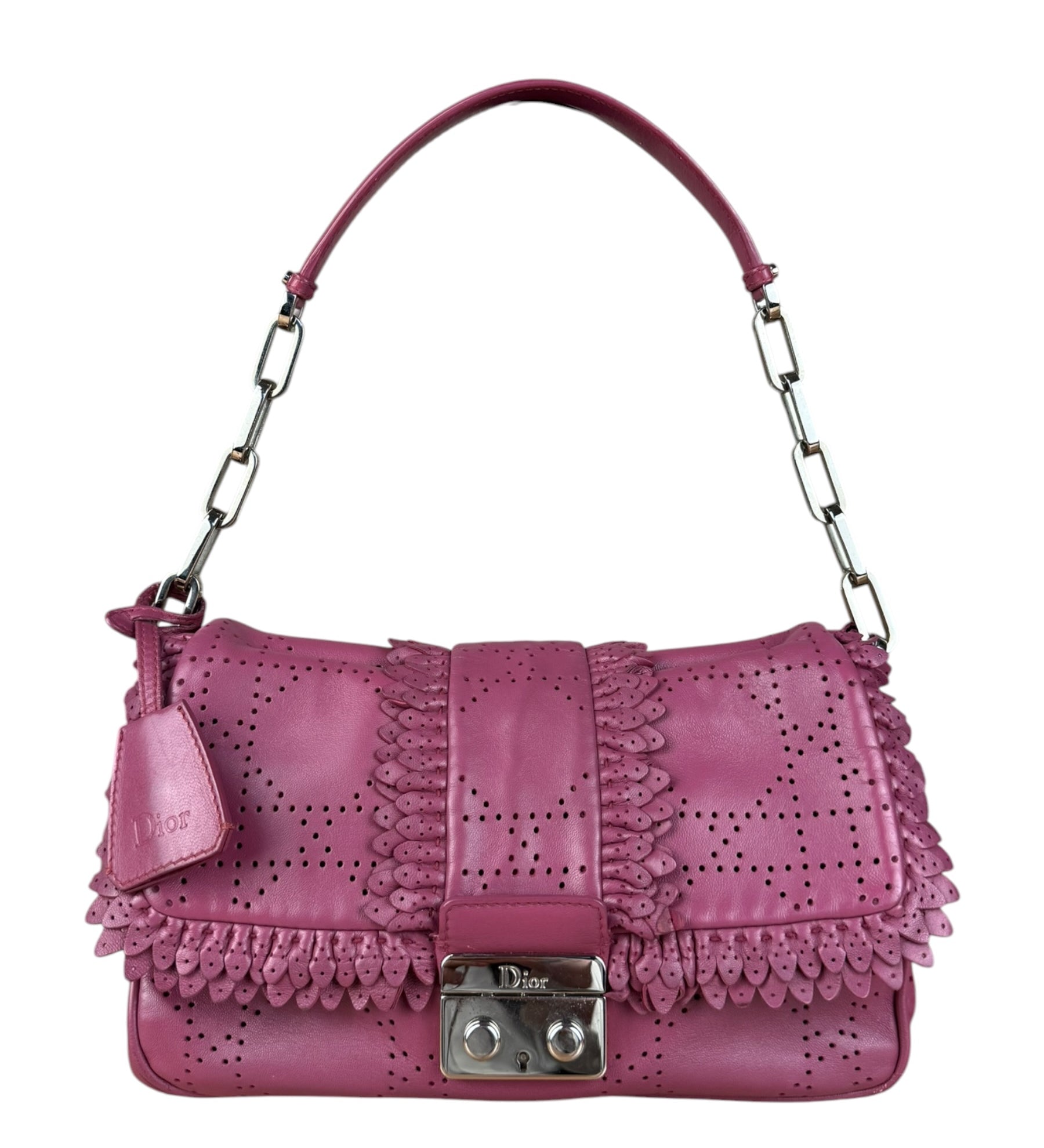 Christian Dior Purple Ruffle Leather New Lock Flap Bag