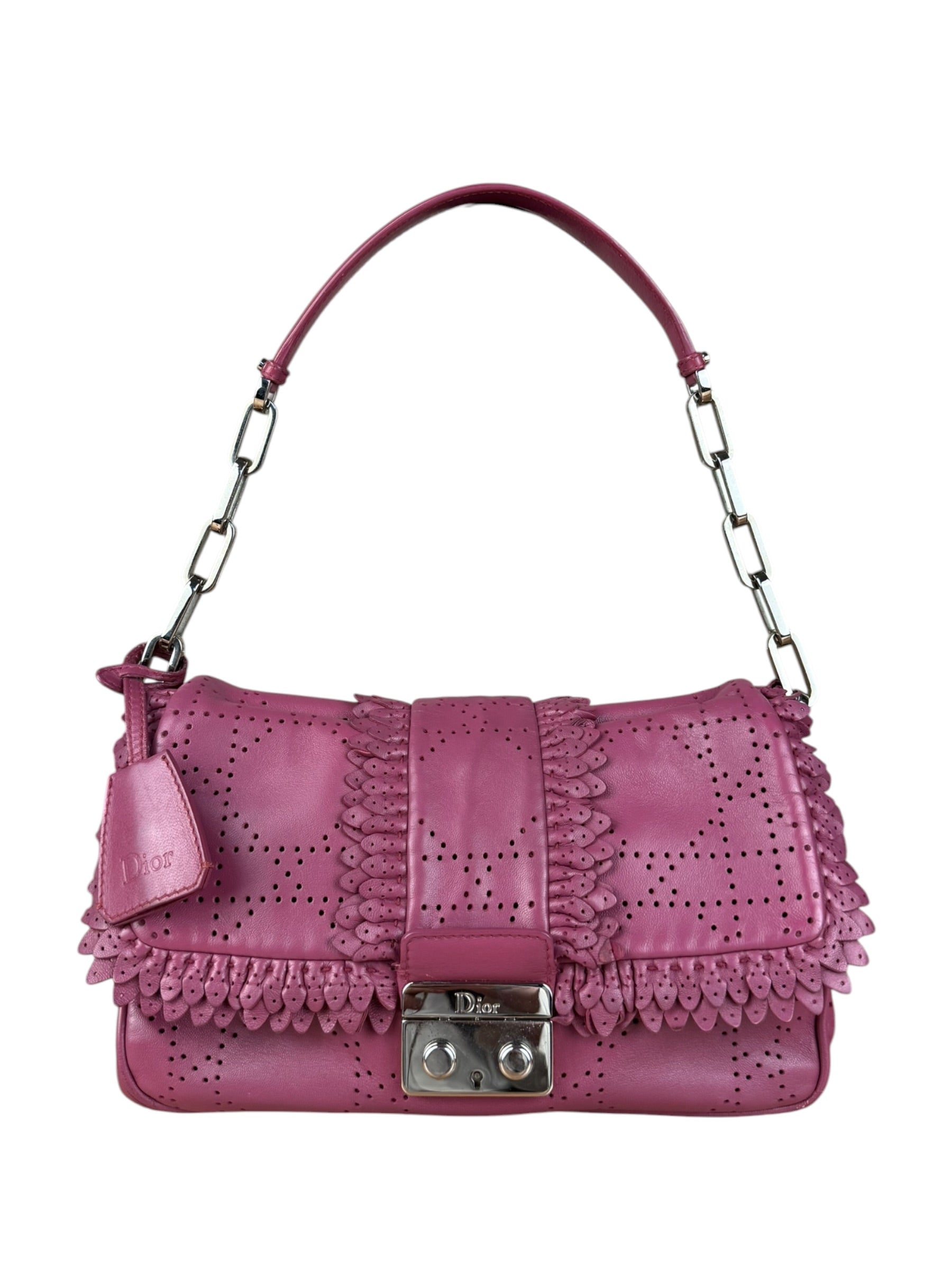 Christian Dior Purple Ruffle Leather New Lock Flap Bag