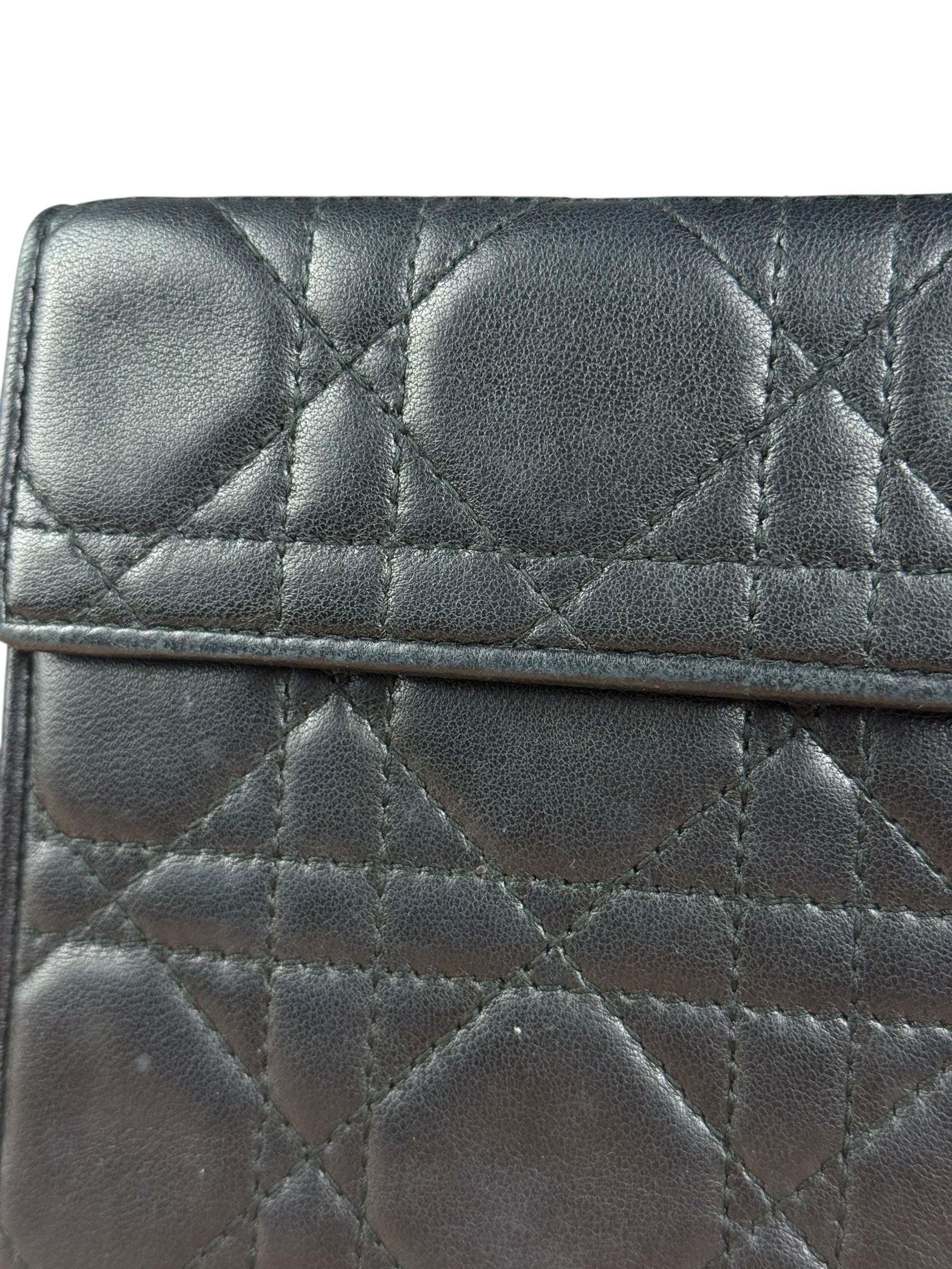 Christian Dior Black Leather Quilted Compact Wallet