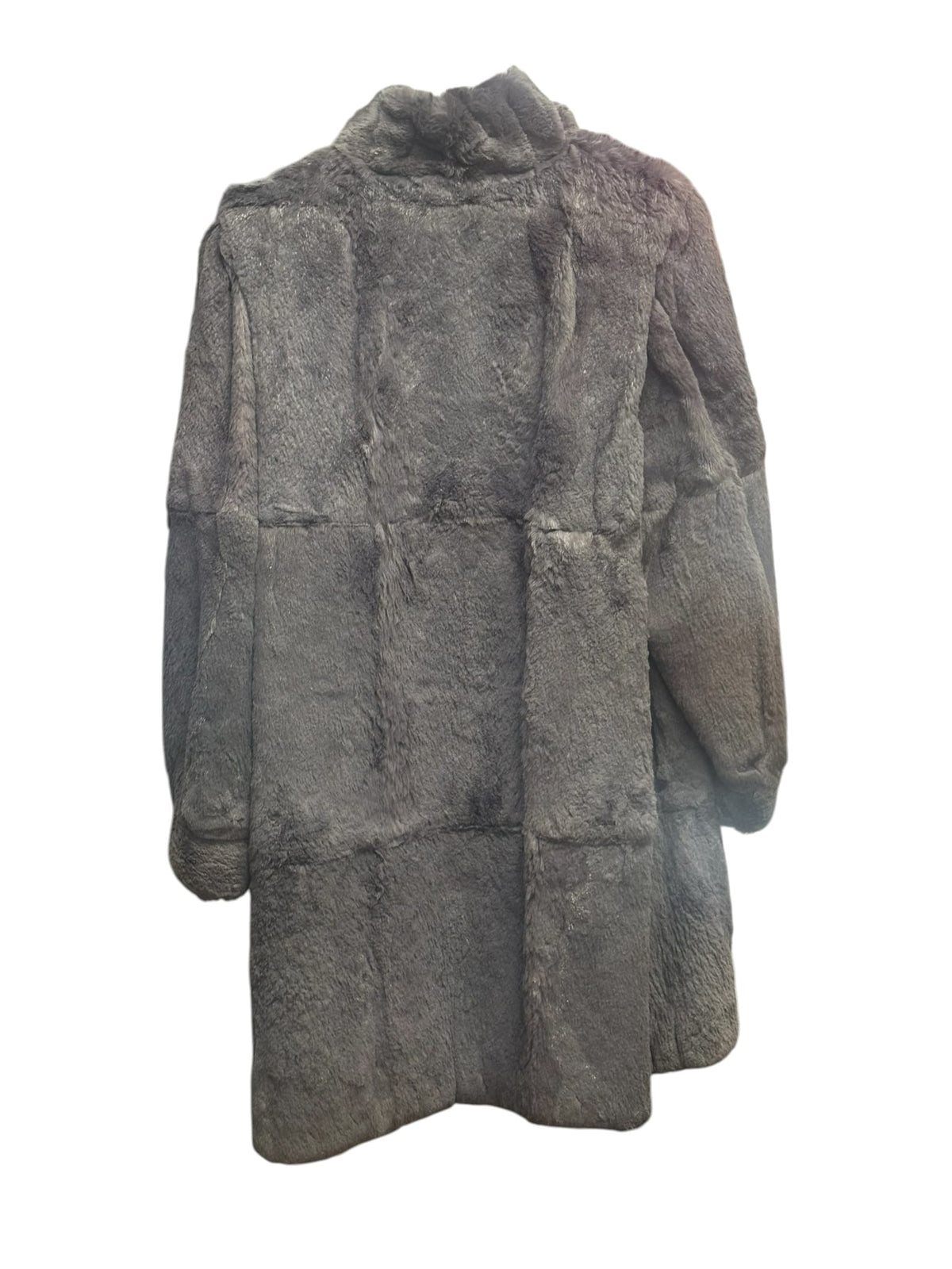 Vintage Dark Grey Sheared Rabbit Fur Long Coat
