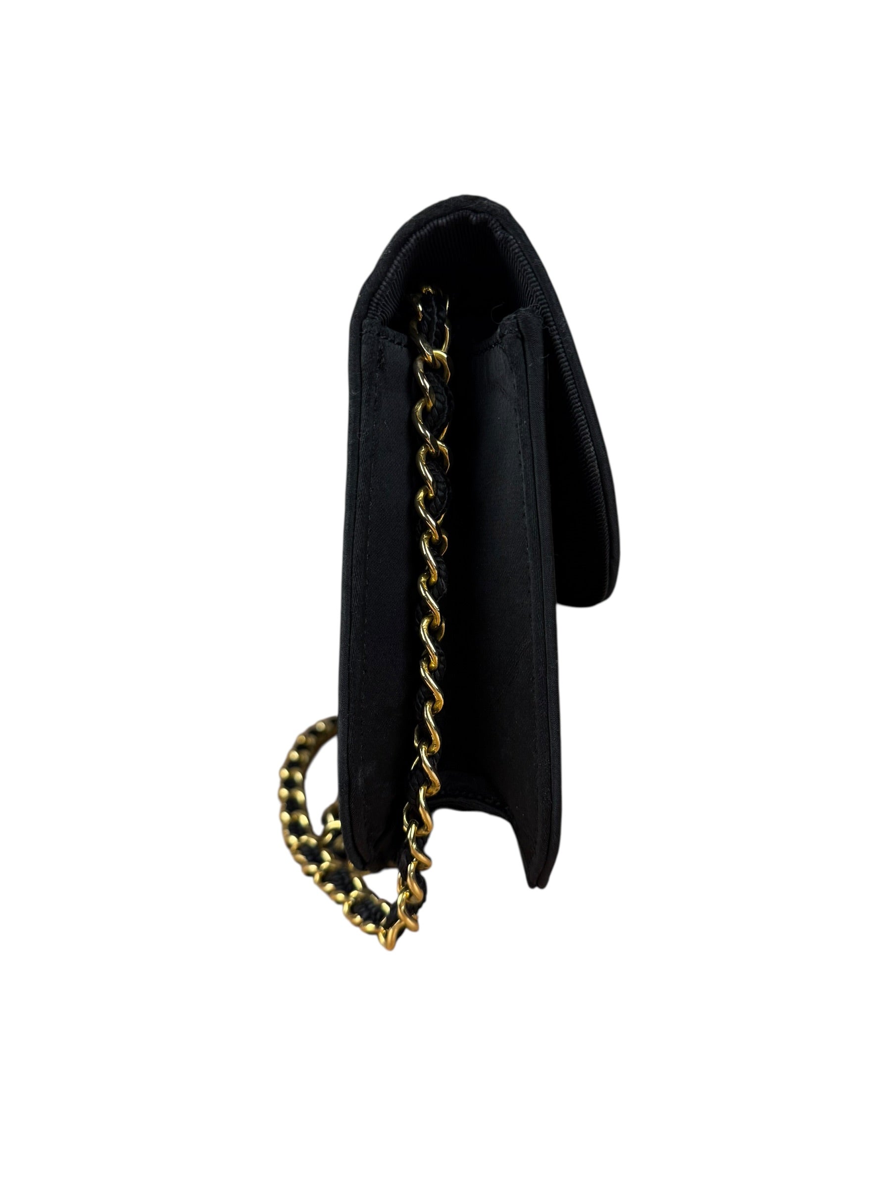 Chanel Vintage CC Black Satin Half-Moon Flap Bag 1991