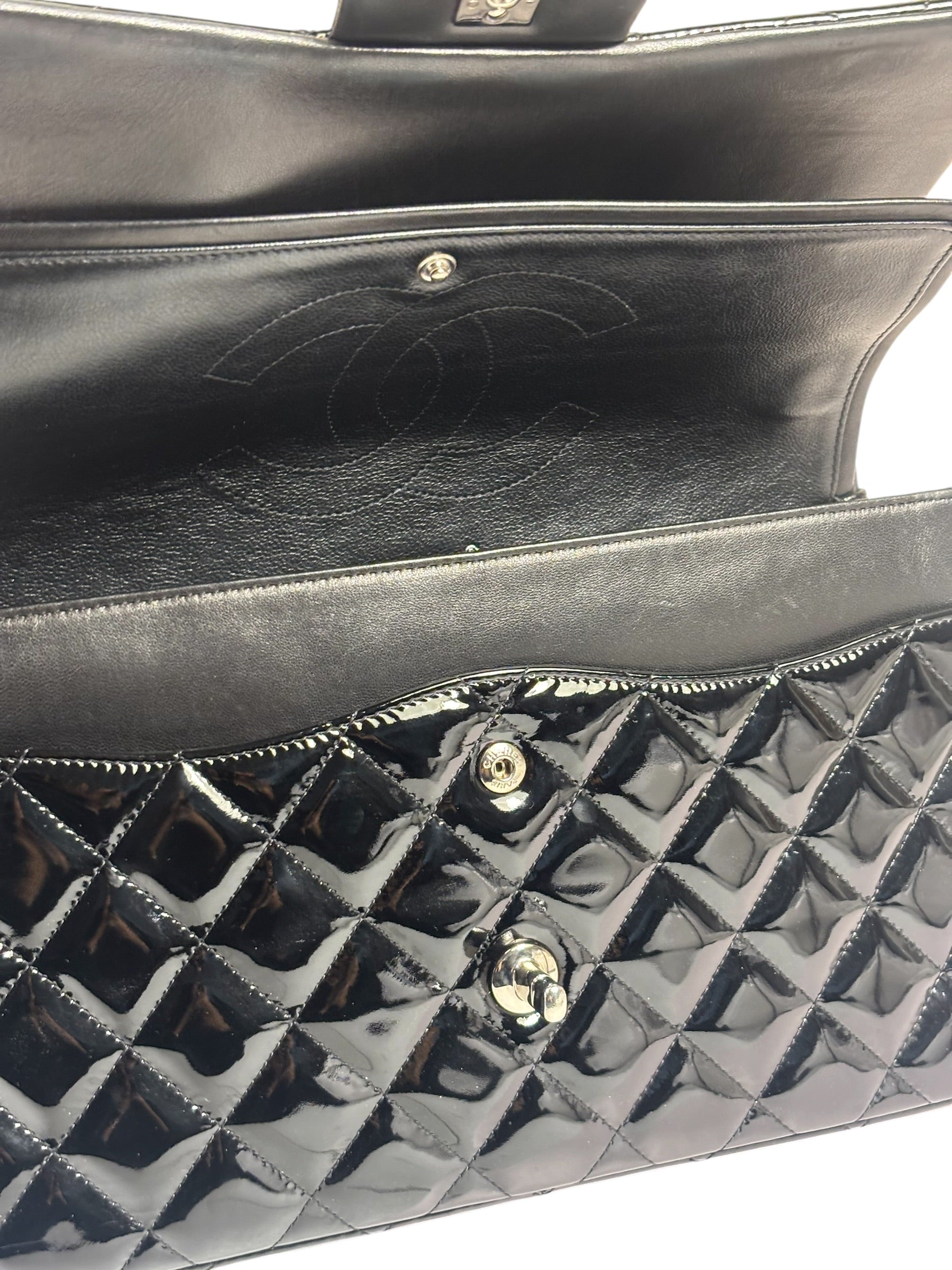 Chanel Black Quilted Patent Leather Double Flap Bag 2011