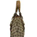 Gucci Vintage Brown Leather Trim Grommet Web Shoulder Bag